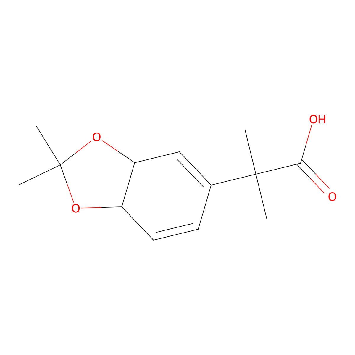 rac-2-((3aR,7aS)-2,2-dimethyl-3a,7a-dihydrobenzo[d][1,3]dioxol-5-yl)-2-methylpropanoic acid molecular structure, CAS 1998128-20-3