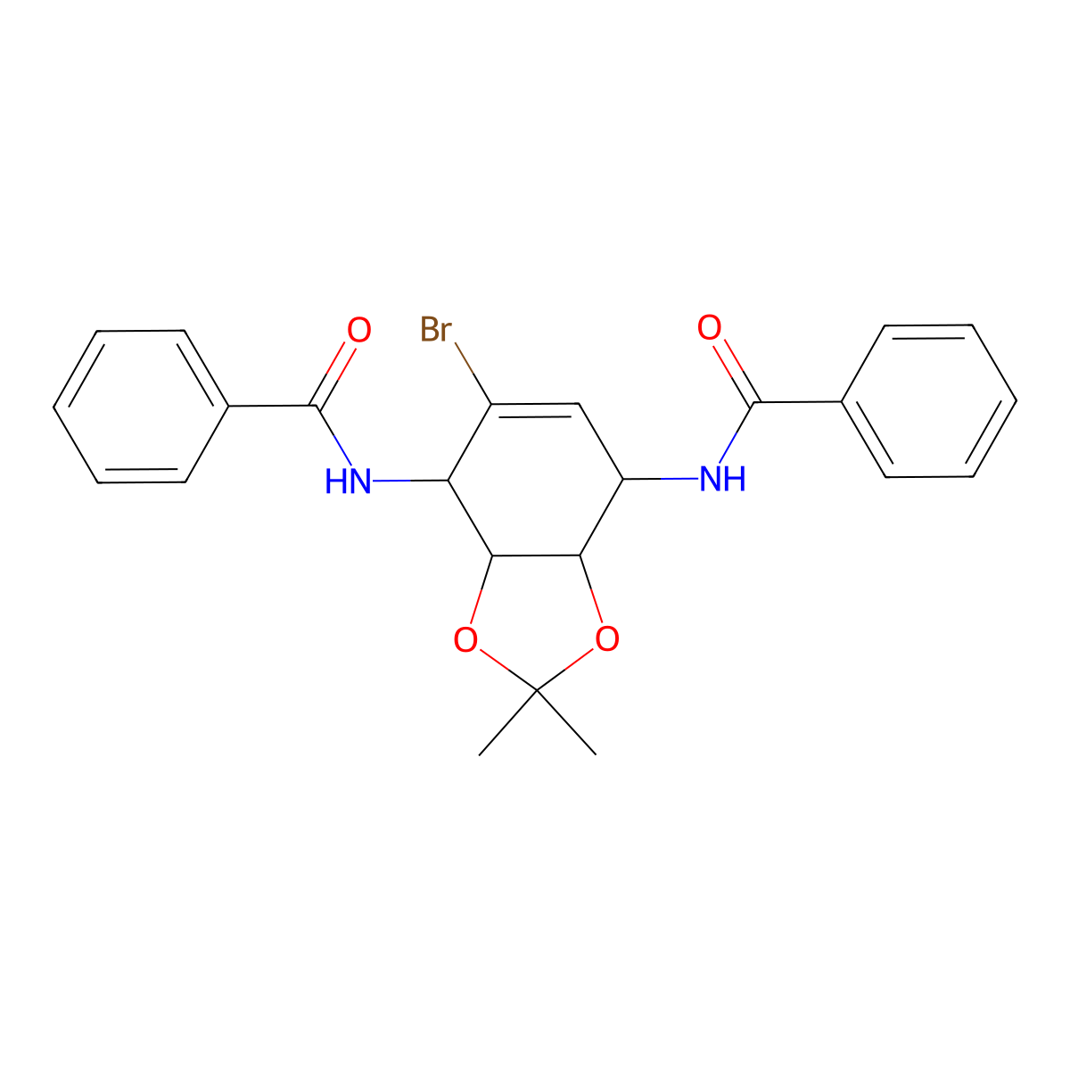 rac-N,N'-((3aR,4R,7R,7aS)-5-bromo-2,2-dimethyl-3a,4,7,7a-tetrahydrobenzo[d][1,3]dioxole-4,7-diyl)dibenzamide molecular structure, CAS 1998128-30-5