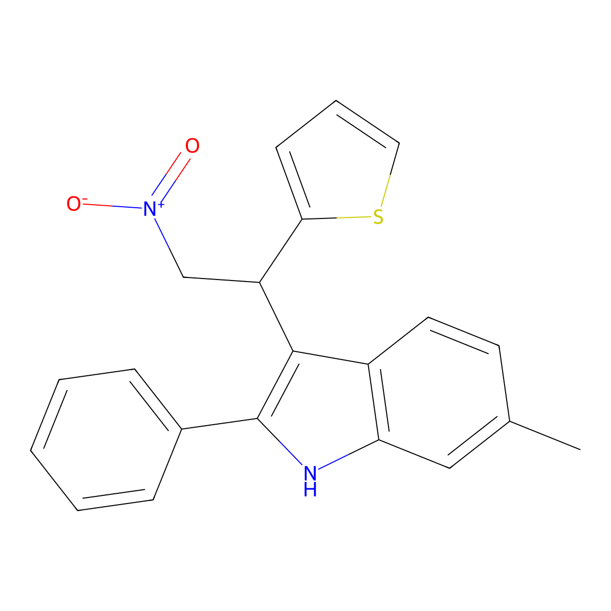 6-Methyl-3-(2-nitro-1-(2-thienyl)ethyl)-2-phenyl-1H-indole molecular structure, CAS 1998197-39-9