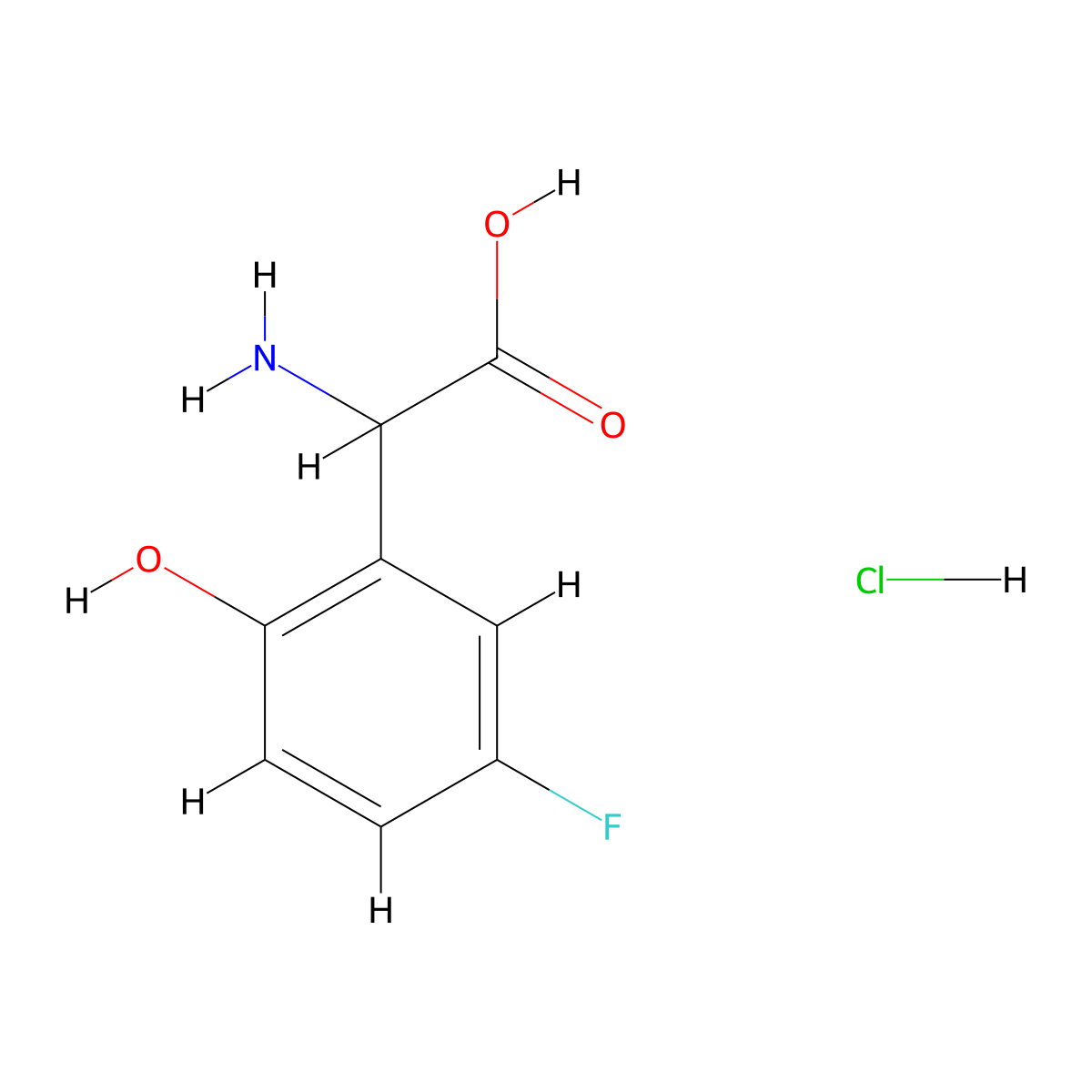 2-Amino-2-(5-fluoro-2-hydroxyphenyl)acetic acid hydrochloride molecular structure, CAS 1998215-80-7