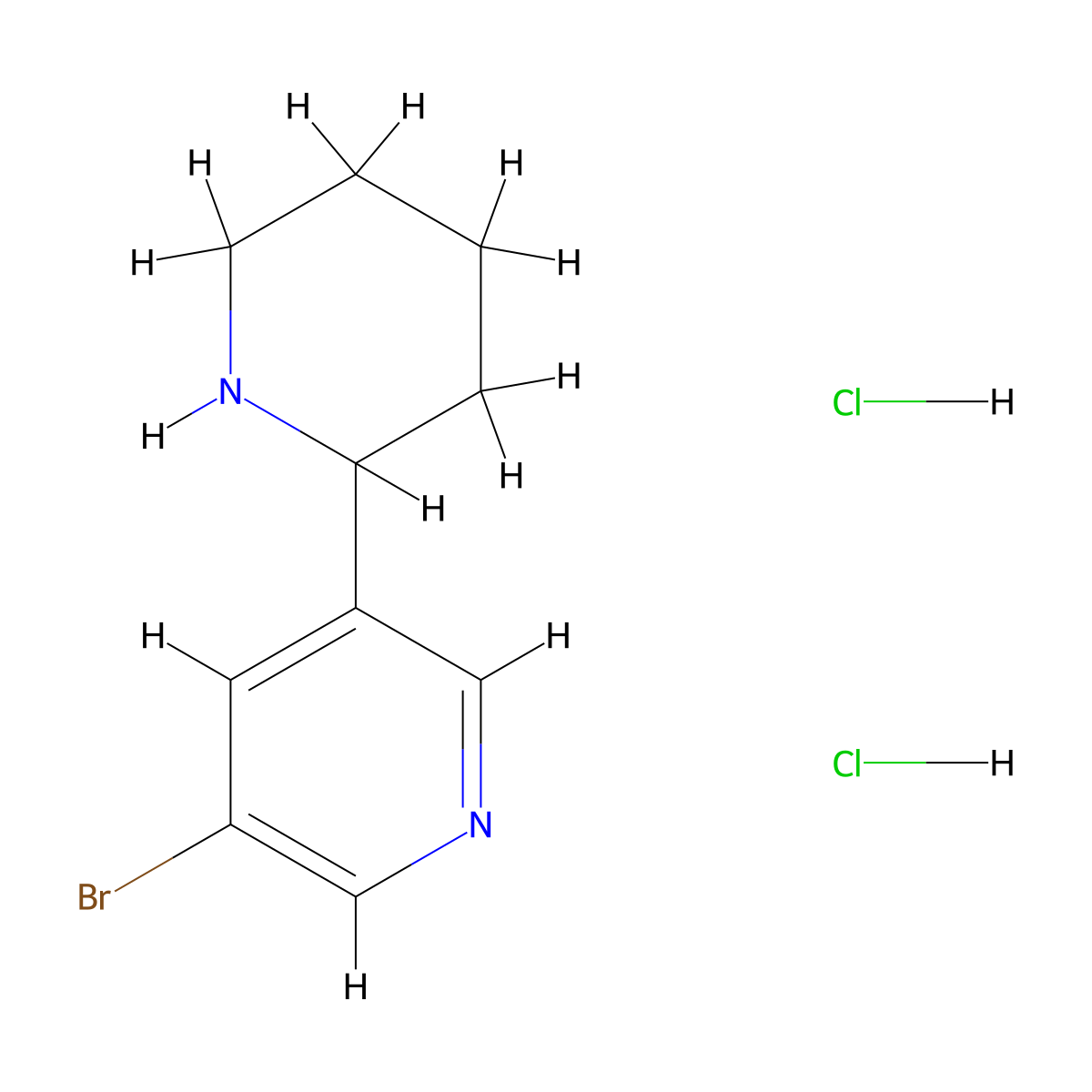 3-Bromo-5-(piperidin-2-yl)pyridine dihydrochloride molecular structure, CAS 1998216-38-8