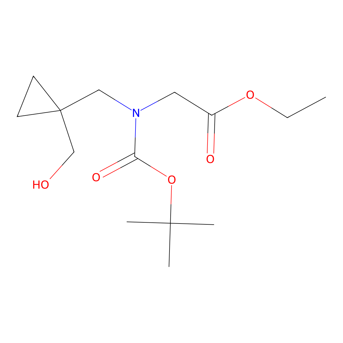 Ethyl 2-((tert-butoxycarbonyl)((1-(hydroxymethyl)cyclopropyl)methyl)amino)acetate molecular structure, CAS 1998216-45-7