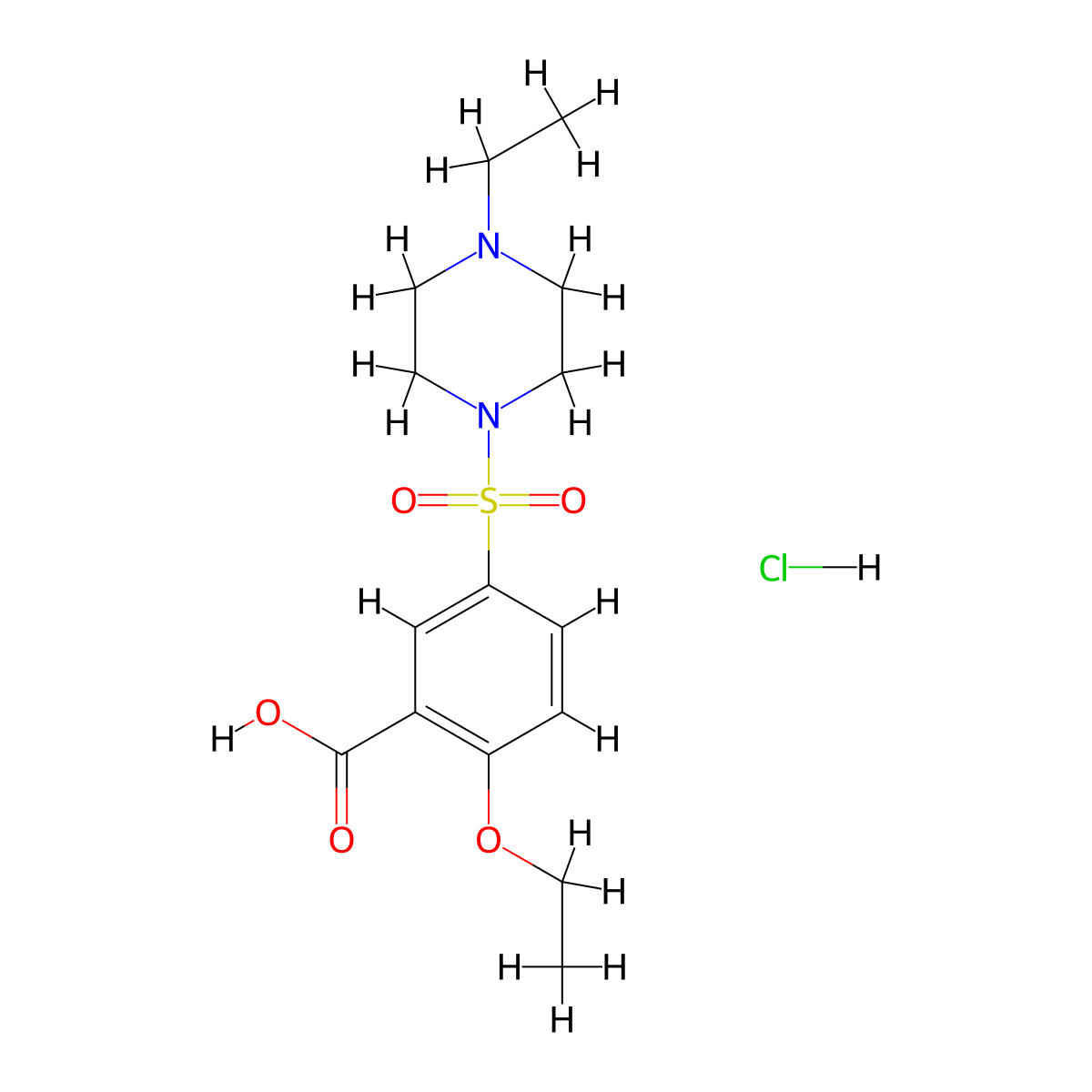 2-Ethoxy-5-((4-ethylpiperazin-1-yl)sulfonyl)benzoic acid hydrochloride molecular structure, CAS 1998216-49-1