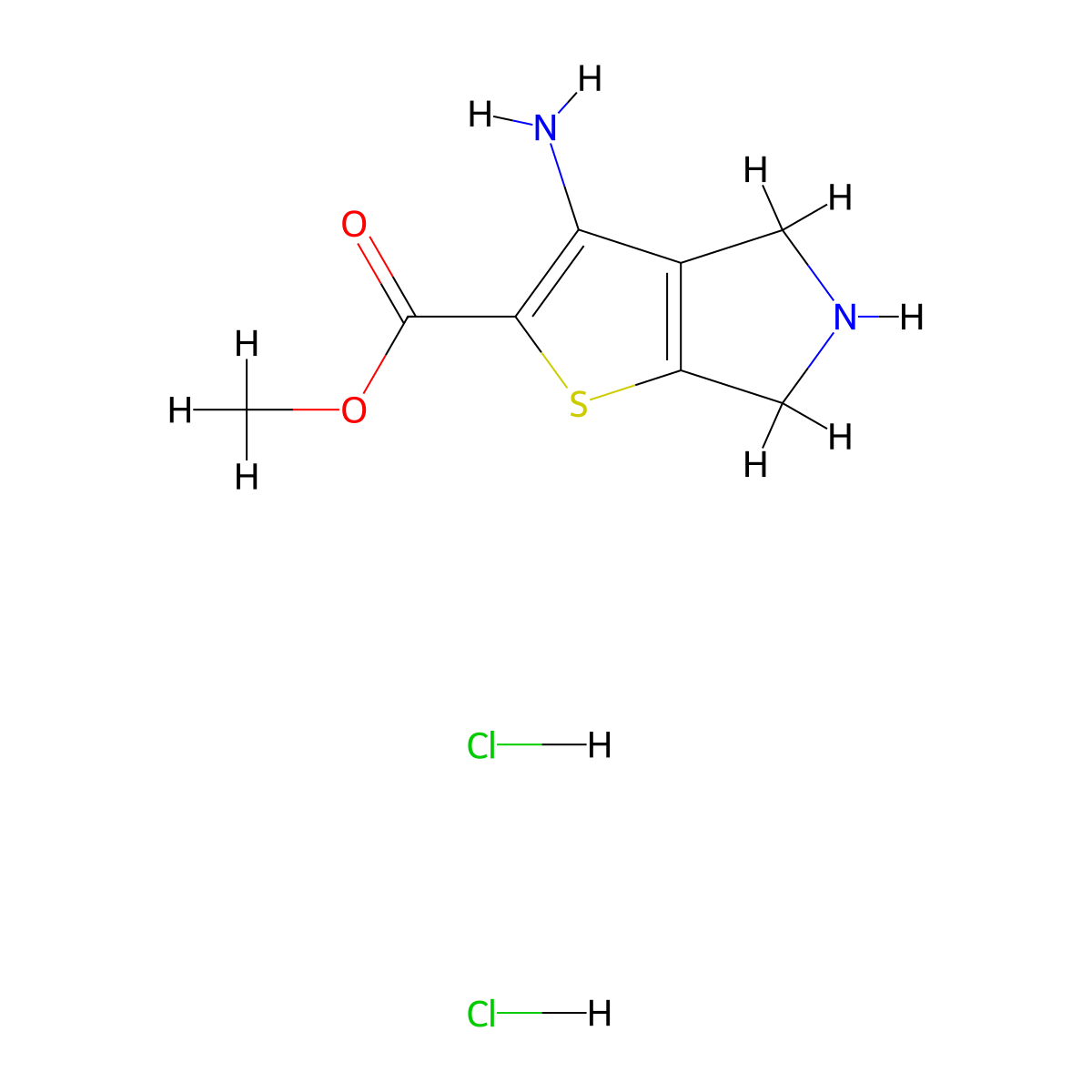 Methyl 3-amino-5,6-dihydro-4H-thieno[2,3-c]pyrrole-2-carboxylate dihydrochloride molecular structure, CAS 1998216-51-5