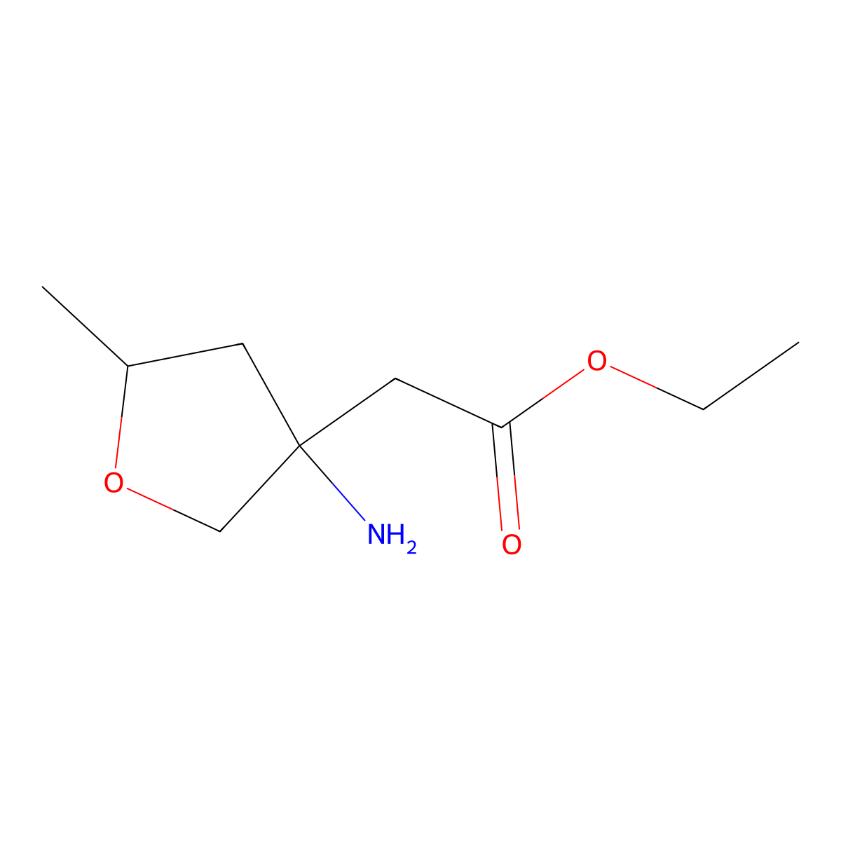 Ethyl 2-(3-amino-5-methyloxolan-3-yl)acetate molecular structure, CAS 1998250-50-2