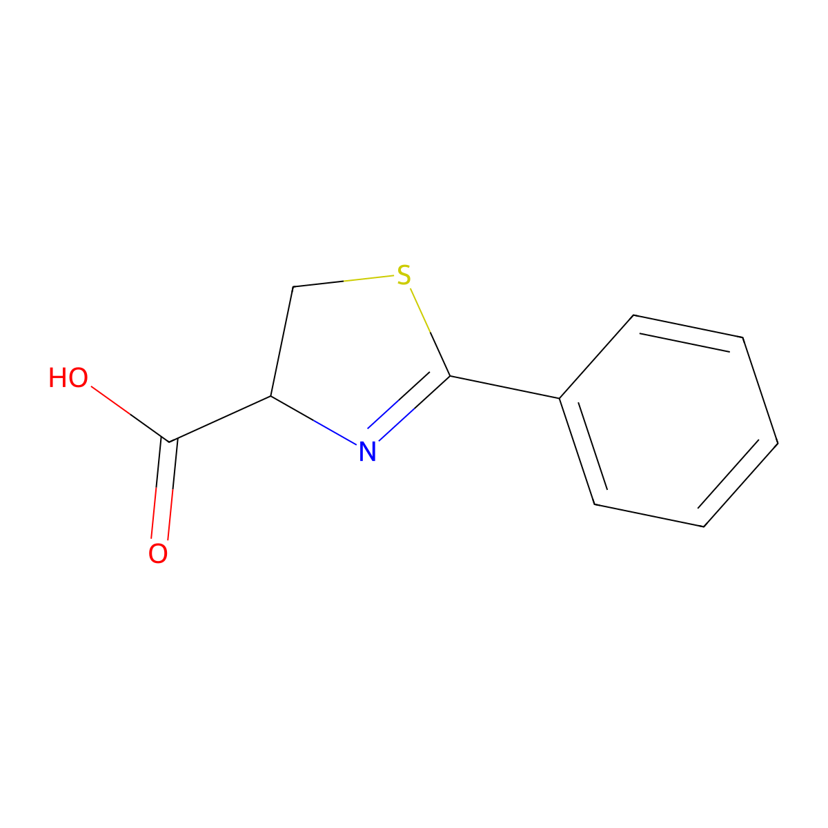 2-Phenyl-4,5-dihydro-1,3-thiazole-4-carboxylic acid molecular structure, CAS 19983-15-4