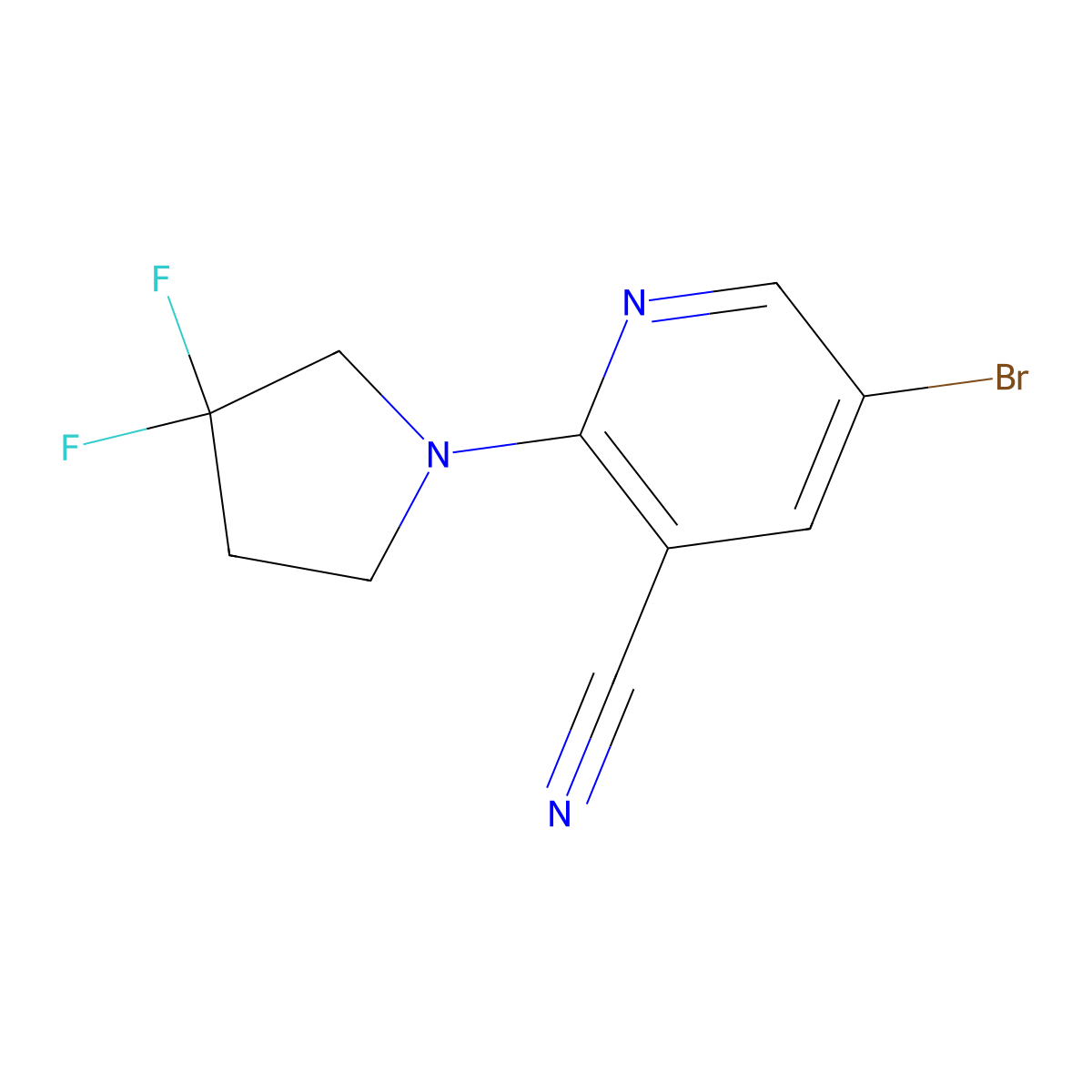 5-Bromo-2-(3,3-difluoropyrrolidin-1-yl)nicotinonitrile molecular structure, CAS 1998390-71-8