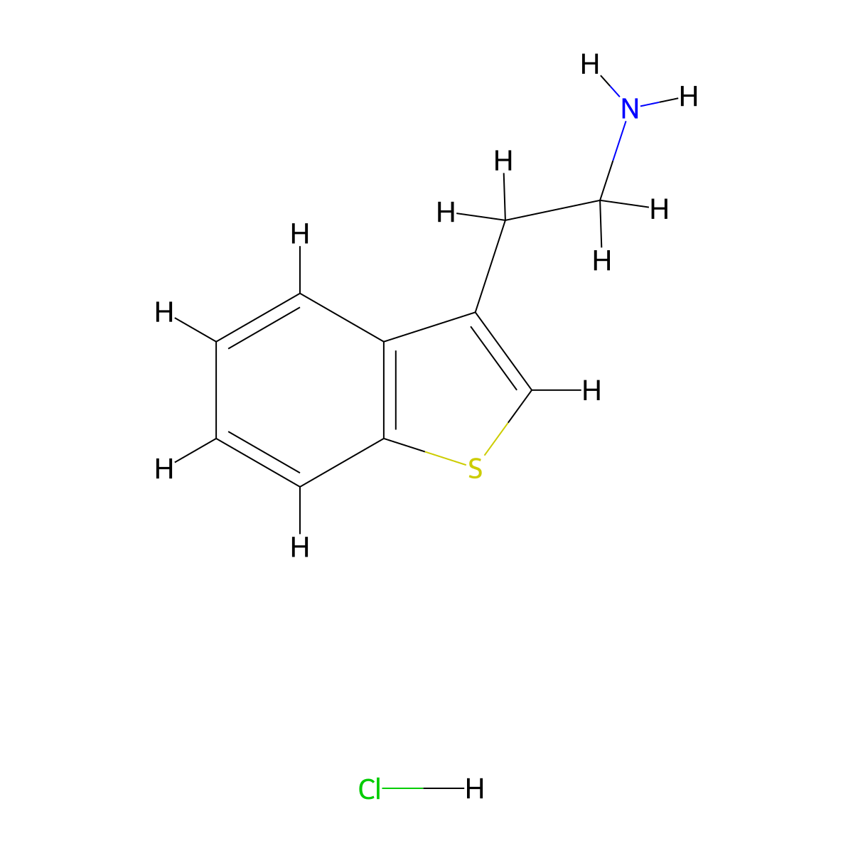 Benzo(b)thiophene-3-ethylamine, hydrochloride molecular structure, CAS 19985-71-8