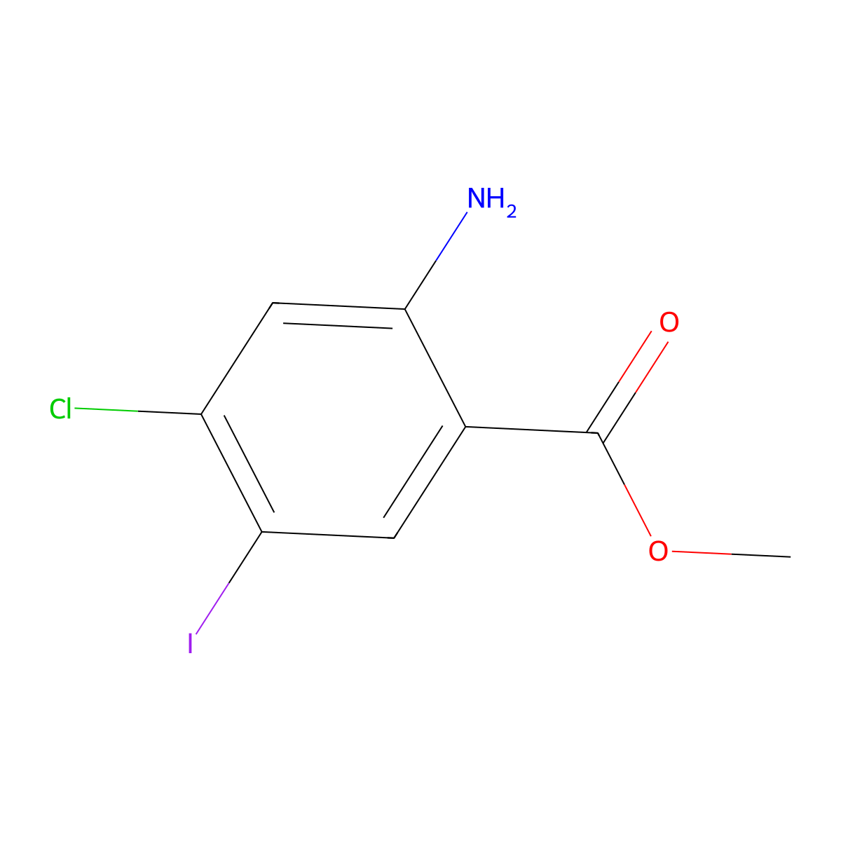 Methyl 2-amino-4-chloro-5-iodobenzoate molecular structure, CAS 199850-56-1