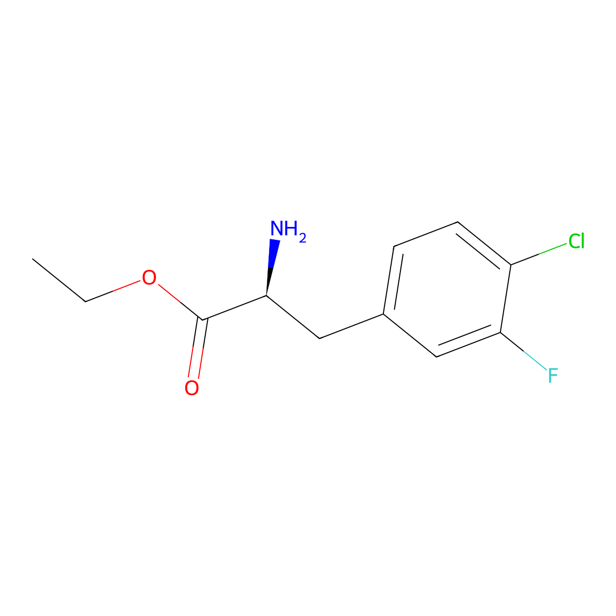 ethyl (2S)-2-amino-3-(4-chloro-3-fluorophenyl)propanoate molecular structure, CAS 1998549-76-0