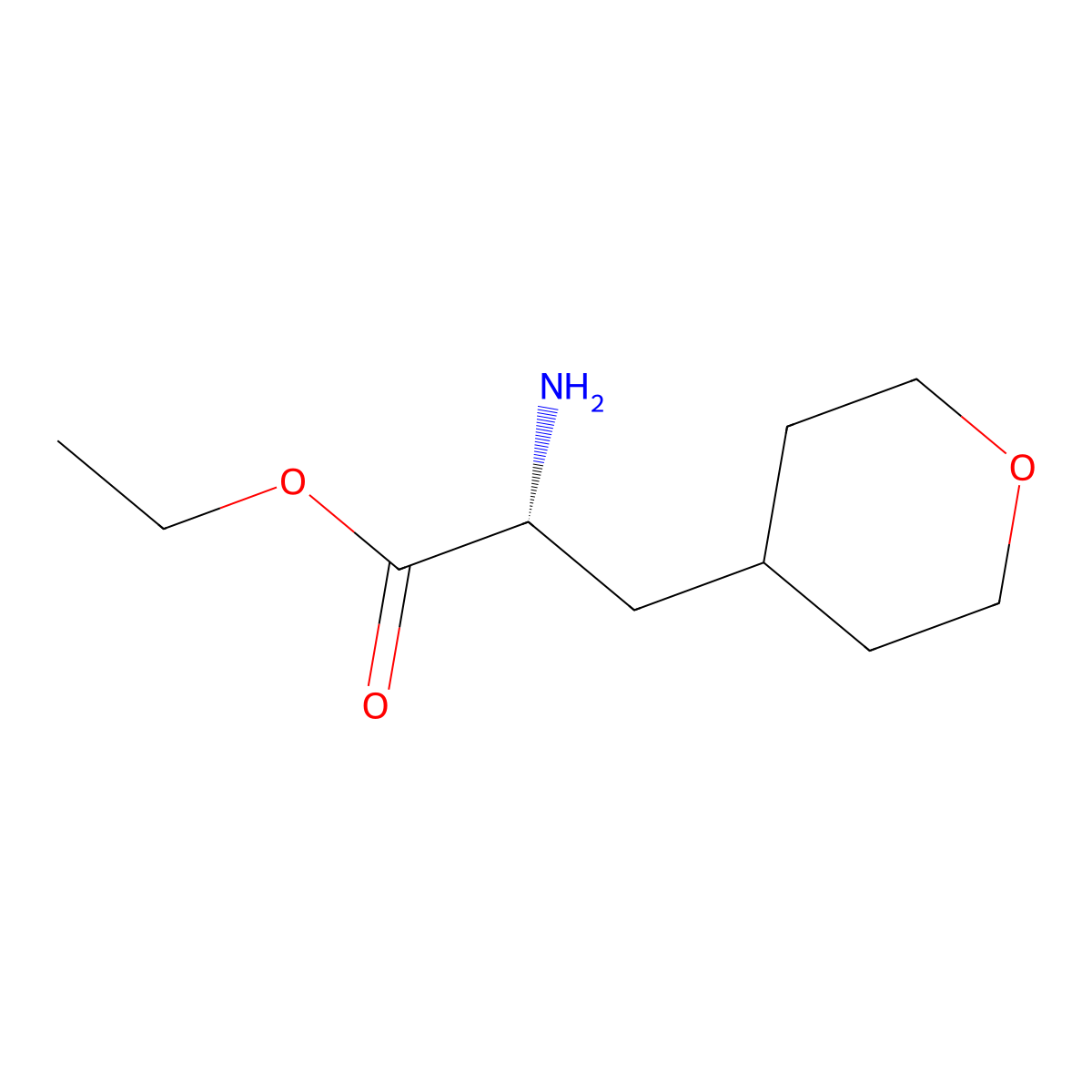 ethyl (2R)-2-amino-3-(oxan-4-yl)propanoate molecular structure, CAS 1998565-21-1