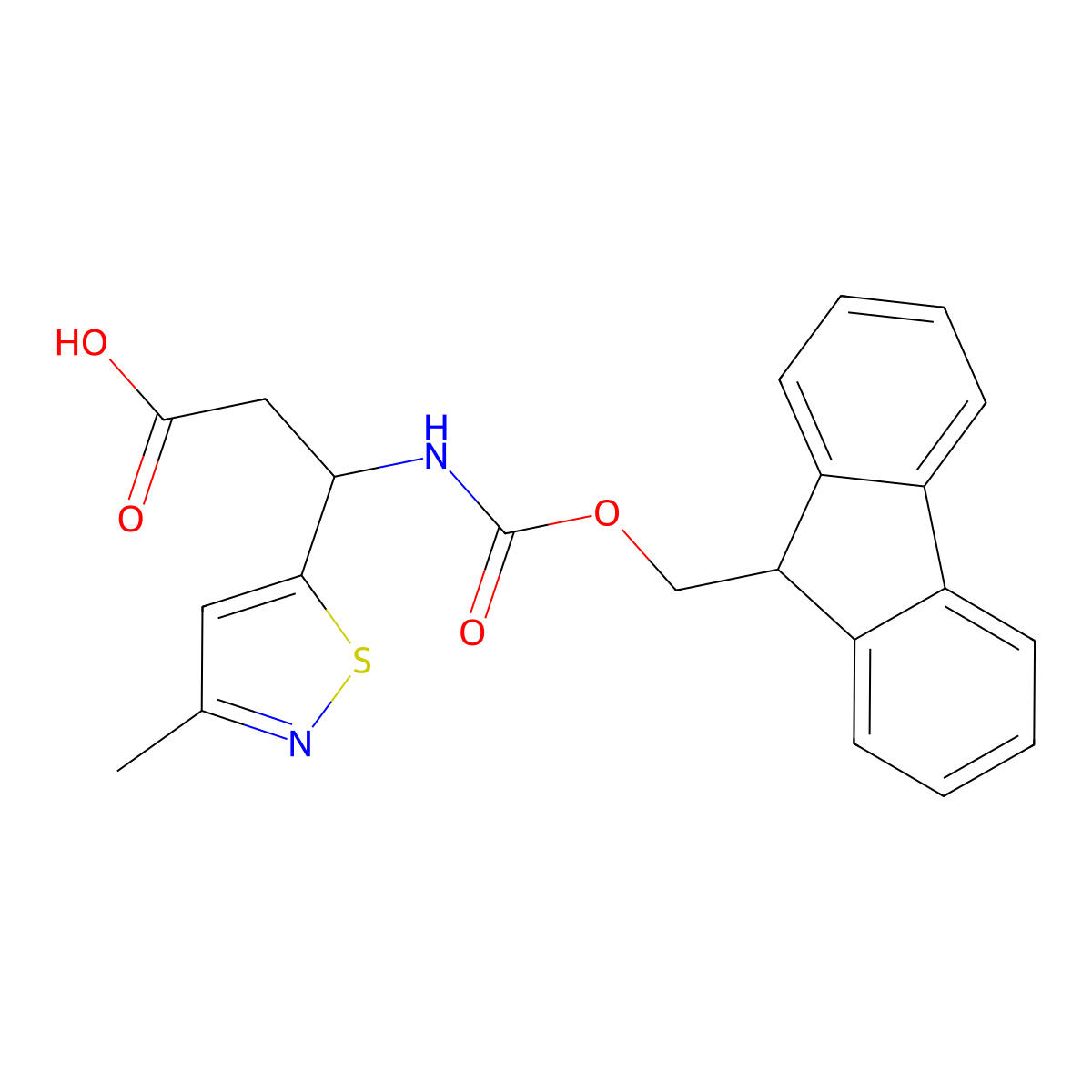 (3R)-3-({[(9H-fluoren-9-yl)methoxy]carbonyl}amino)-3-(3-methyl-1,2-thiazol-5-yl)propanoic acid molecular structure, CAS 1998568-22-1