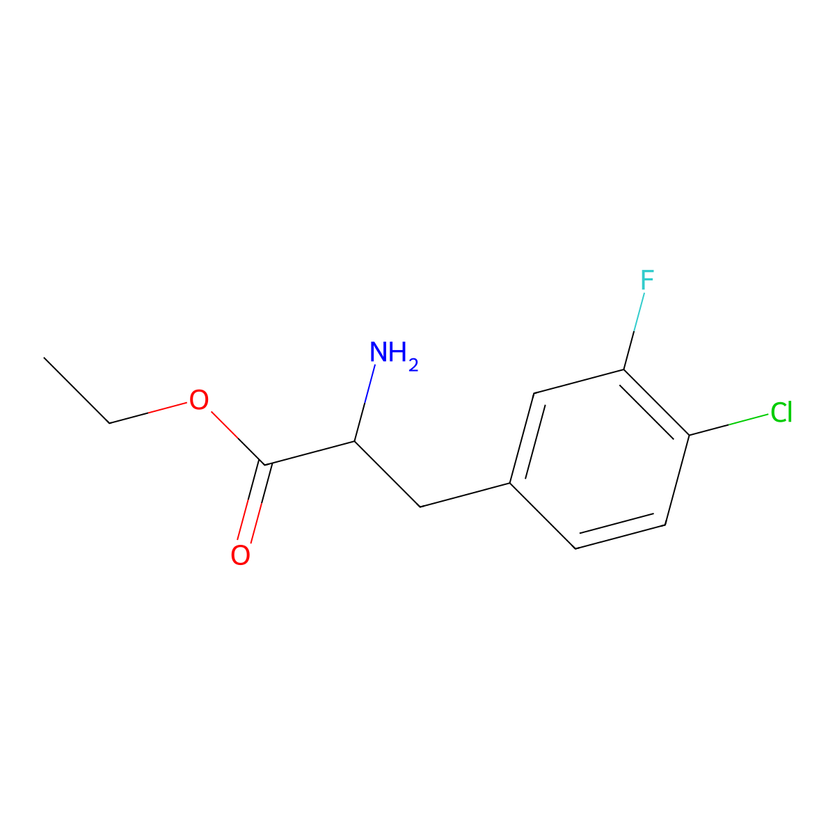 ethyl (2R)-2-amino-3-(4-chloro-3-fluorophenyl)propanoate molecular structure, CAS 1998572-98-7