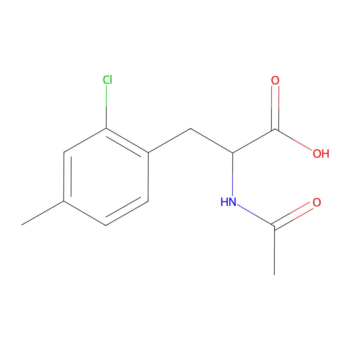 (2S)-3-(2-chloro-4-methylphenyl)-2-acetamidopropanoic acid molecular structure, CAS 1998624-22-8