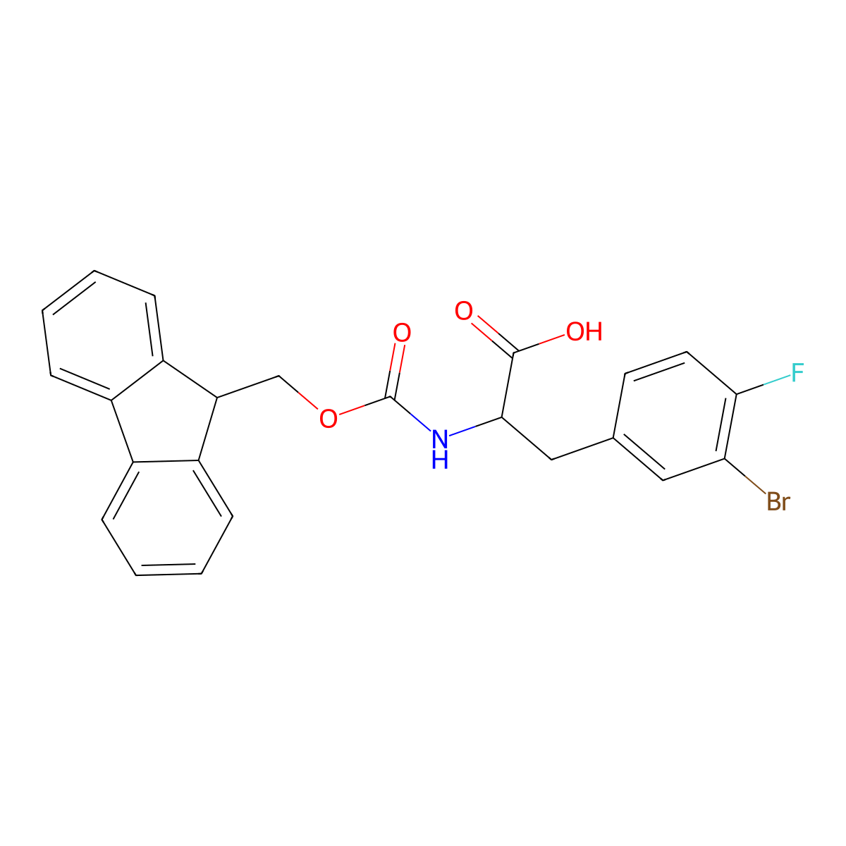 N-Fmoc-3-bromo-4-fluoro-D-phenylalanine molecular structure, CAS 1998625-78-7