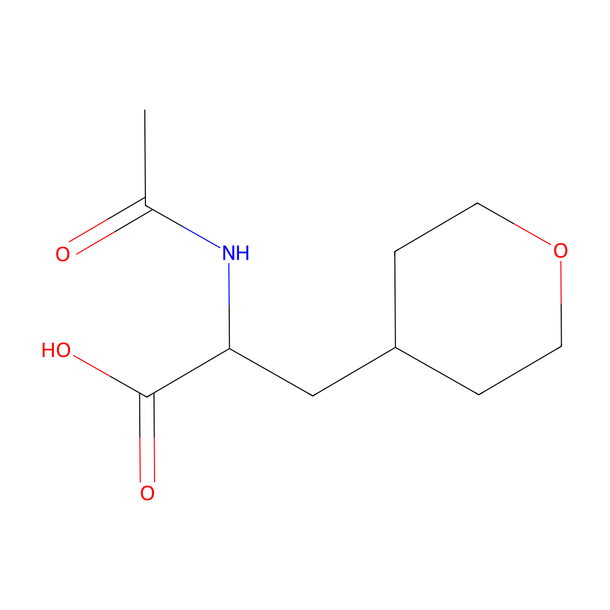 (2R)-2-acetamido-3-(oxan-4-yl)propanoic acid molecular structure, CAS 1998637-35-6
