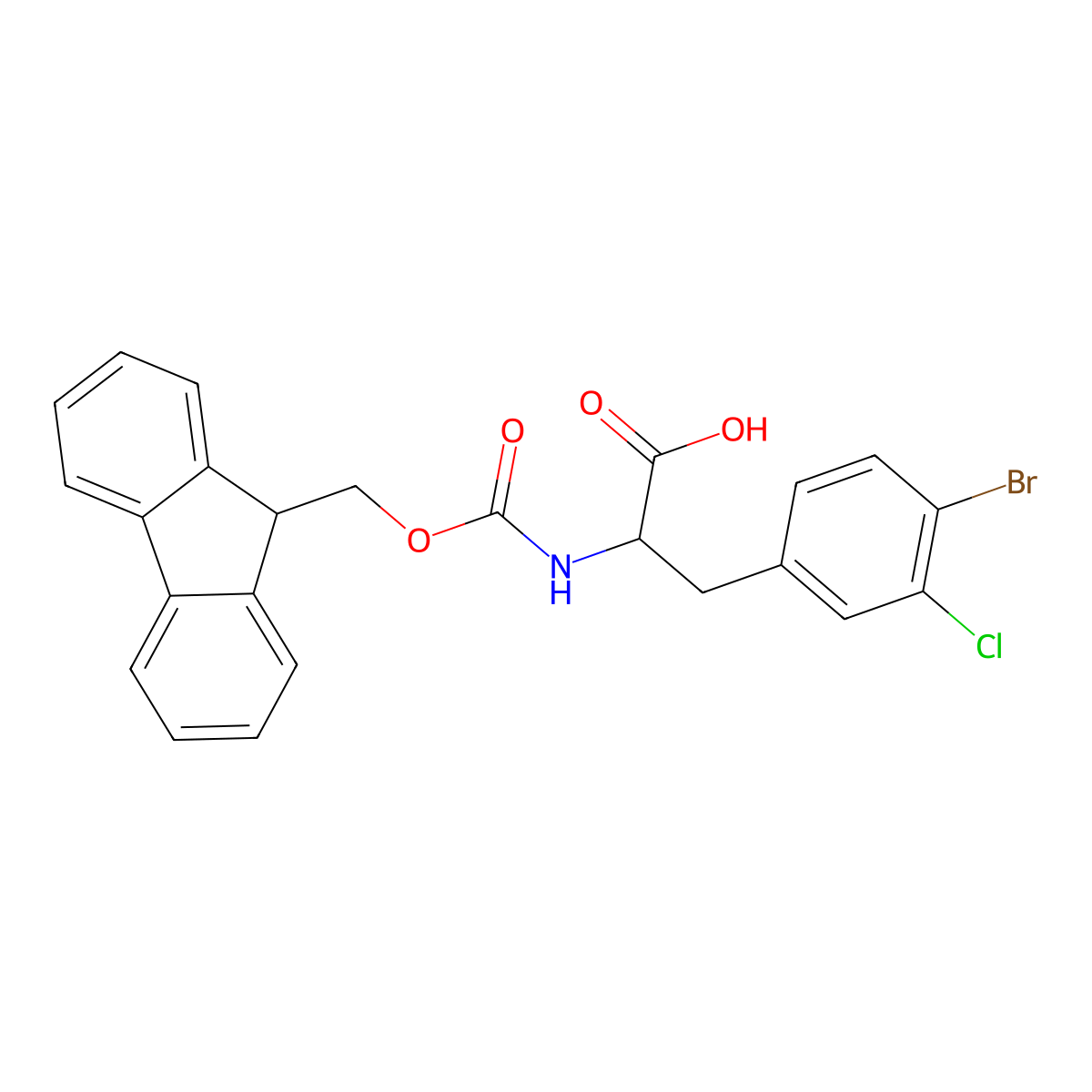 N-Fmoc-4-bromo-3-chloro-L-phenylalanine molecular structure, CAS 1998639-55-6