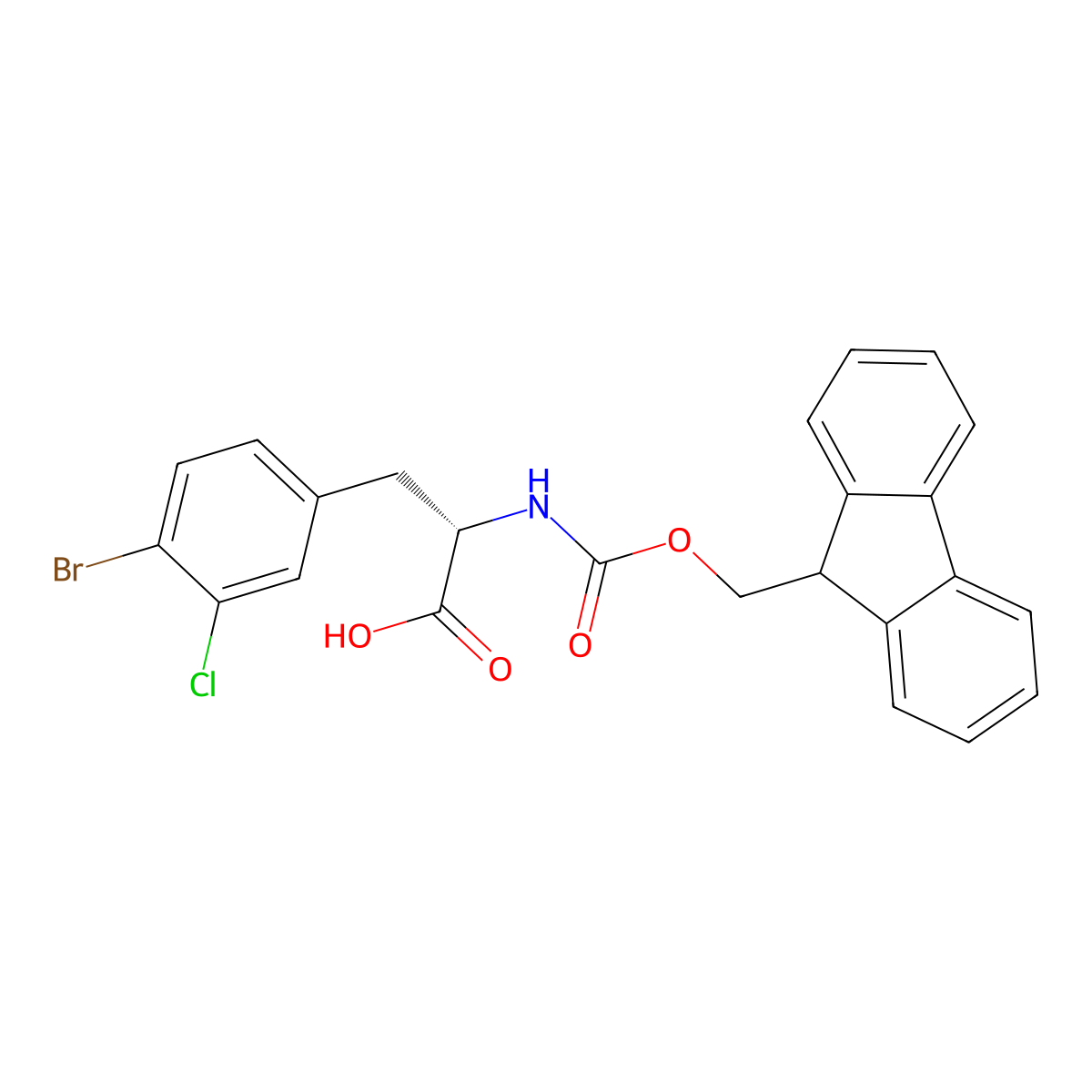 N-Fmoc-4-bromo-3-chloro-L-phenylalanine molecular structure, CAS 1998639-55-6