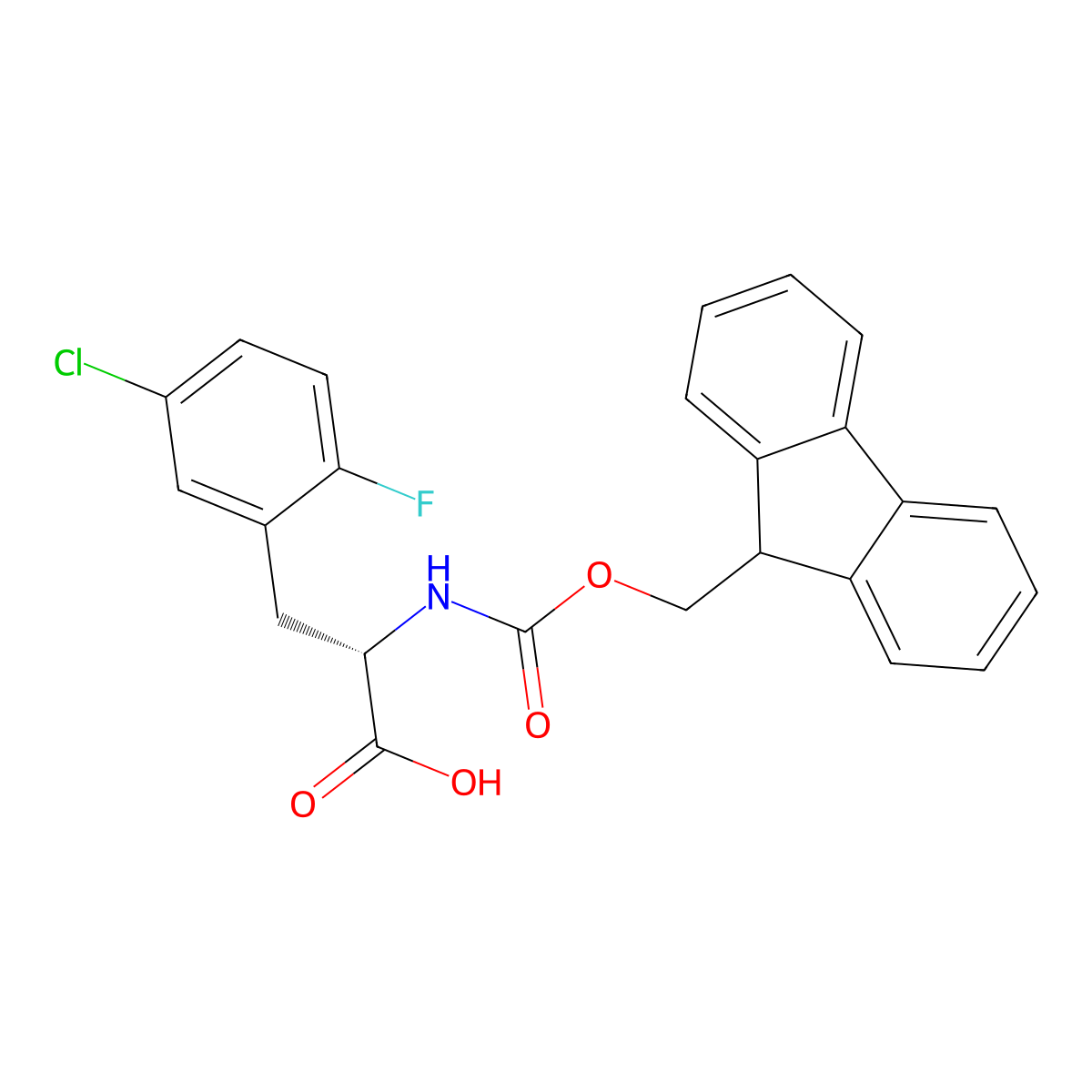 (S)-2-((((9H-fluoren-9-yl)methoxy)carbonyl)amino)-3-(5-chloro-2-fluorophenyl)propanoic acid molecular structure, CAS 1998676-43-9