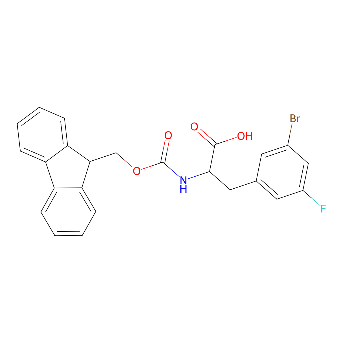 N-Fmoc-3-bromo-5-fluoro-D-phenylalanine molecular structure, CAS 1998690-04-2