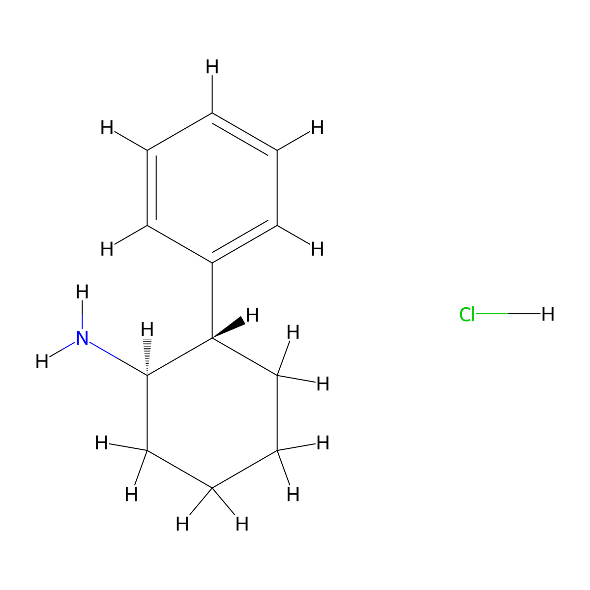 Cyclohexylamine, 2-phenyl-, hydrochloride, trans- molecular structure, CAS 19988-39-7