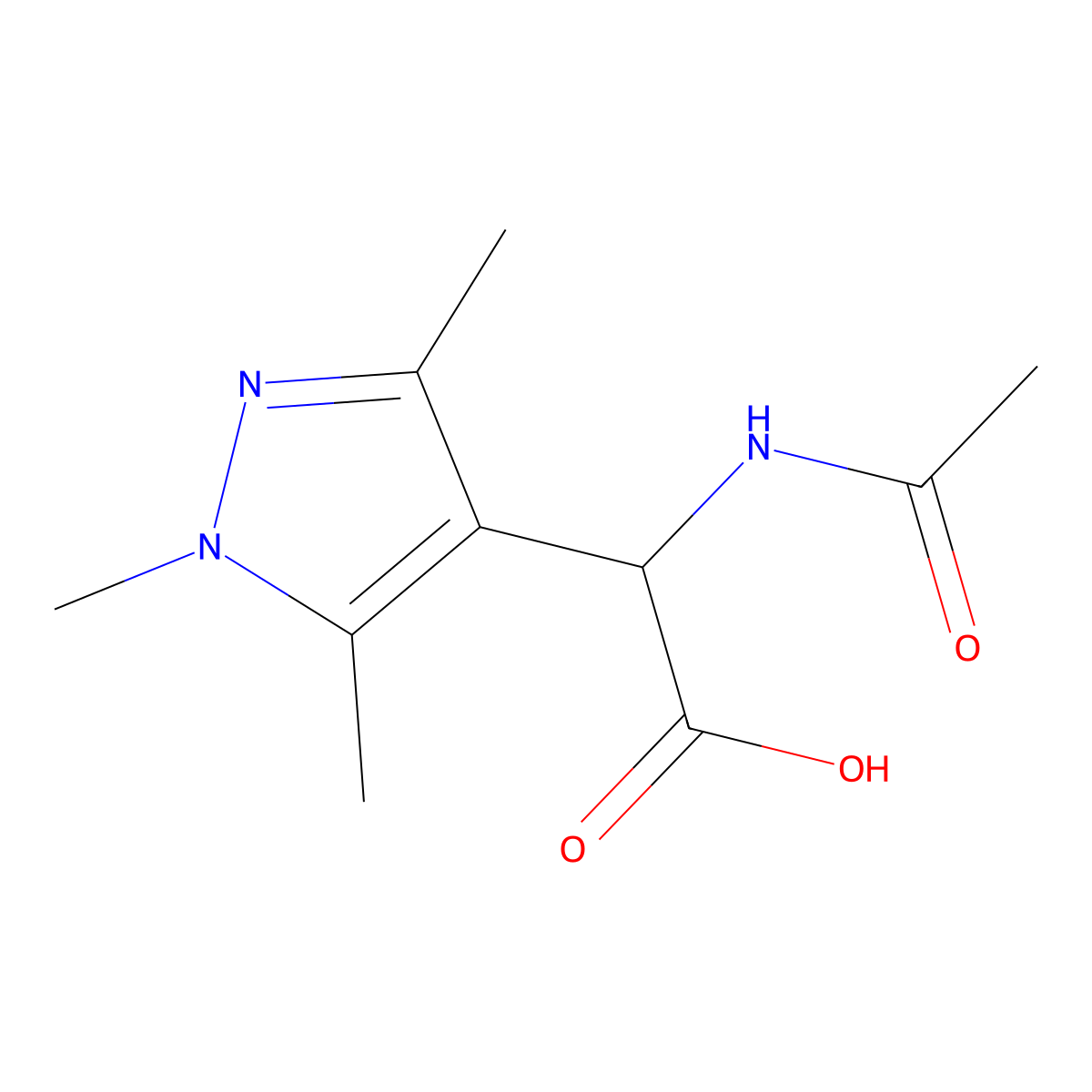 2-acetamido-2-(trimethyl-1H-pyrazol-4-yl)acetic acid molecular structure, CAS 1998964-83-2