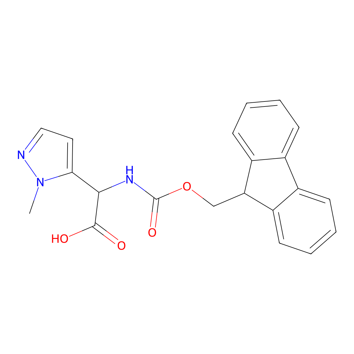 2-({[(9H-fluoren-9-yl)methoxy]carbonyl}amino)-2-(1-methyl-1H-pyrazol-5-yl)acetic acid molecular structure, CAS 1998980-60-1