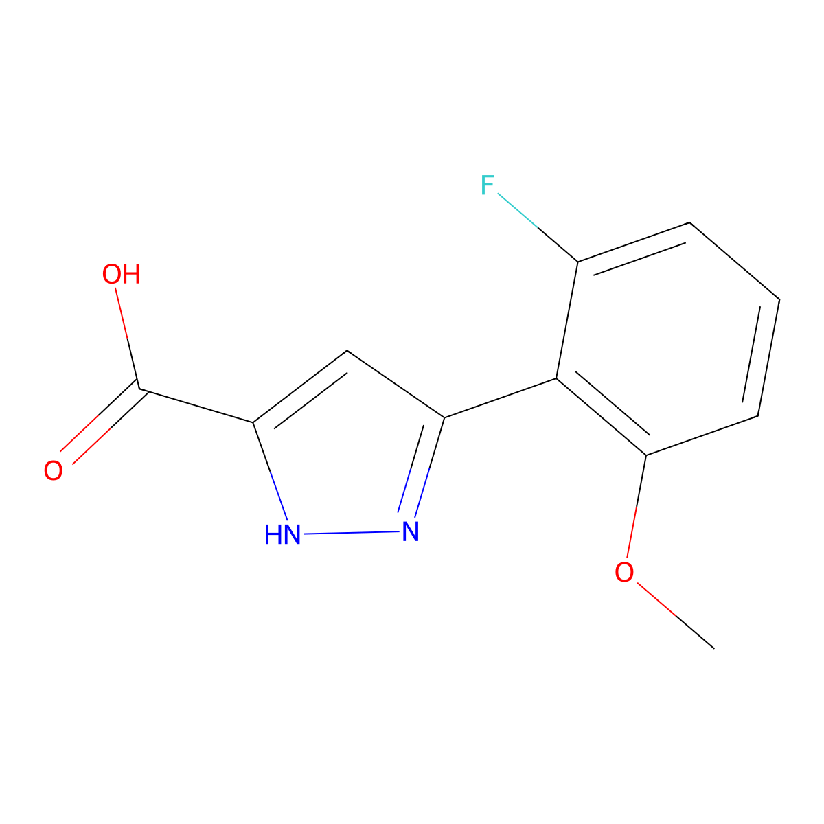 5-(2-fluoro-6-methoxyphenyl)-1H-pyrazole-3-carboxylic acid molecular structure, CAS 1999049-35-2