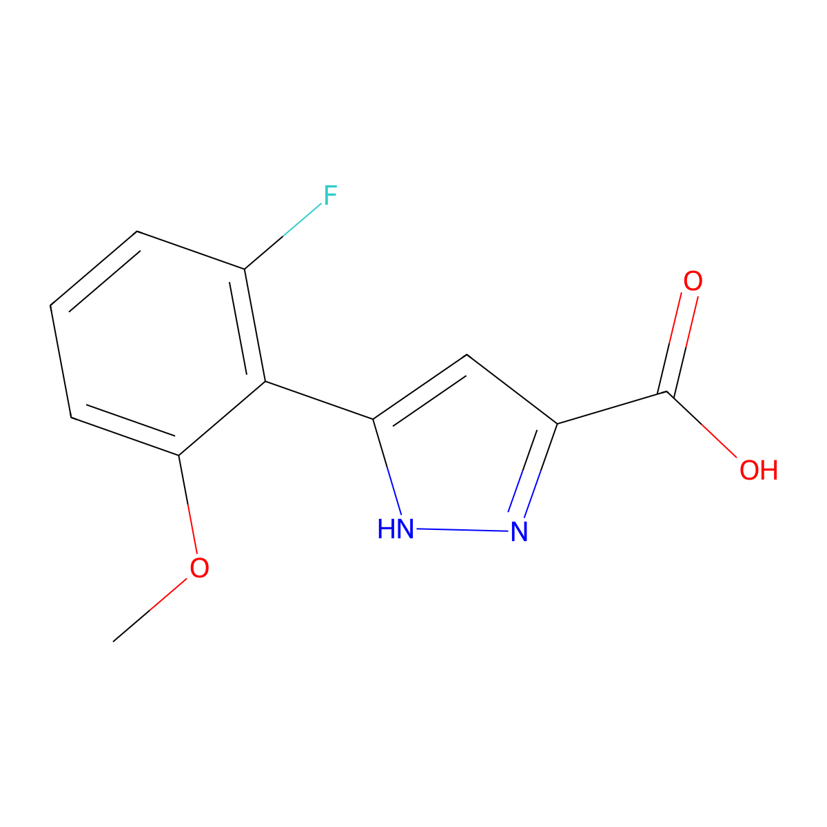 5-(2-fluoro-6-methoxyphenyl)-1H-pyrazole-3-carboxylic acid molecular structure, CAS 1999049-35-2