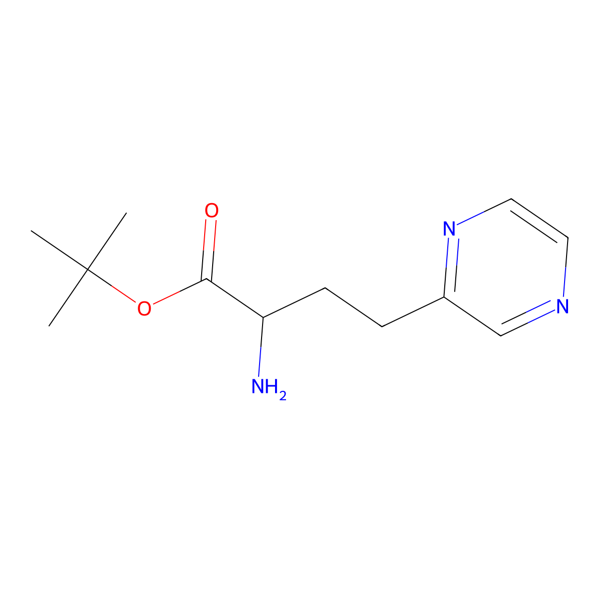 Tert-butyl 2-amino-4-(pyrazin-2-yl)butanoate molecular structure, CAS 1999138-78-1