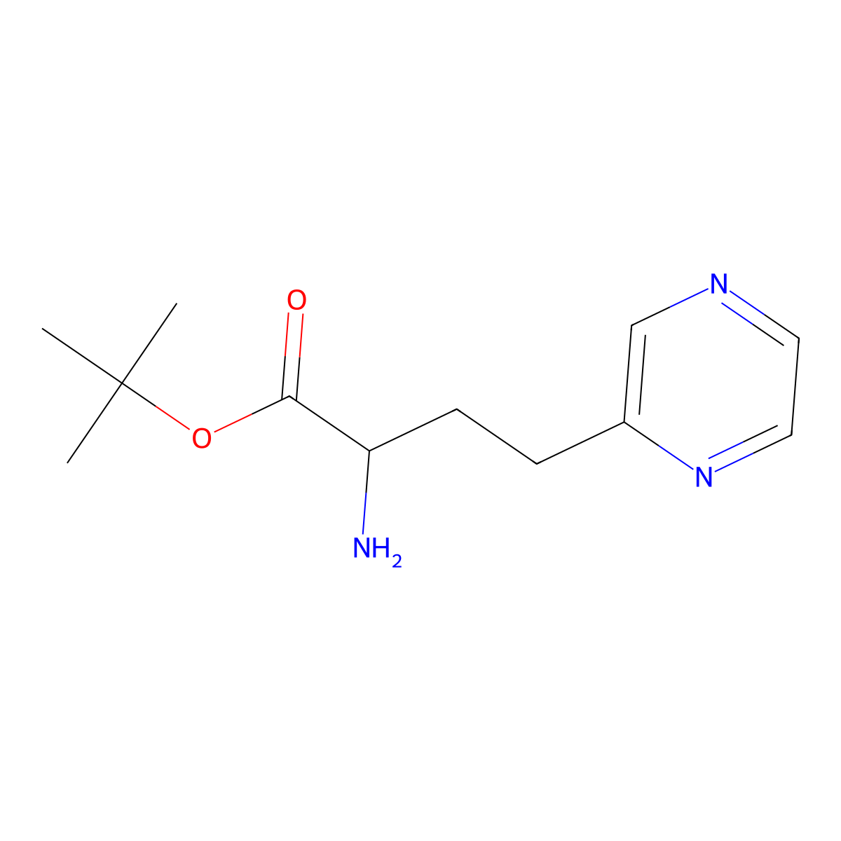 Tert-butyl 2-amino-4-(pyrazin-2-yl)butanoate molecular structure, CAS 1999138-78-1