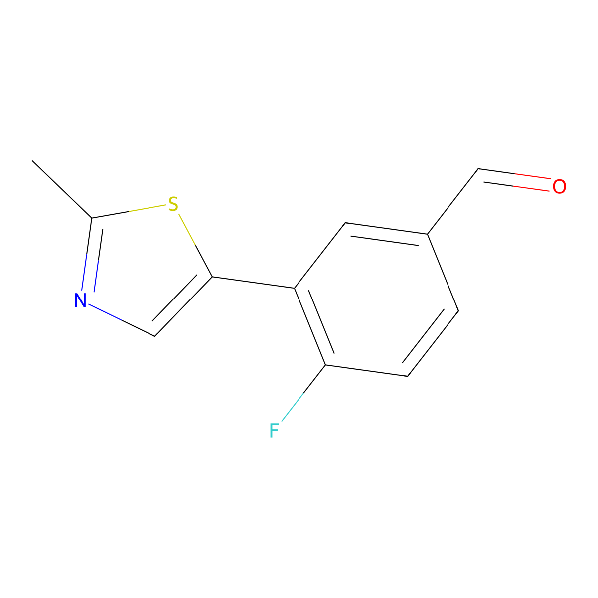 4-Fluoro-3-(2-methyl-1,3-thiazol-5-yl)benzaldehyde molecular structure, CAS 1999219-29-2
