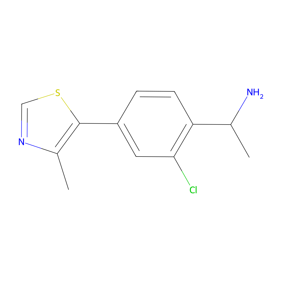 1-[2-Chloro-4-(4-methyl-1,3-thiazol-5-yl)phenyl]ethan-1-amine molecular structure, CAS 1999243-05-8