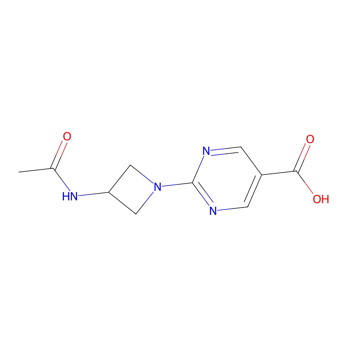 2-(3-Acetamidoazetidin-1-yl)pyrimidine-5-carboxylic acid molecular structure, CAS 1999360-33-6