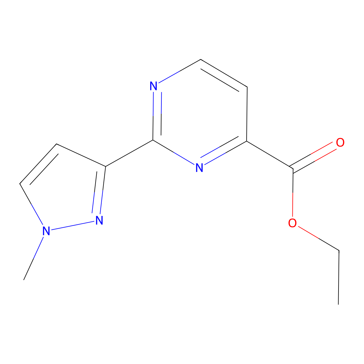 Ethyl2-(1-methylpyrazol-3-yl)pyrimidine-4-carboxylate molecular structure, CAS 1999489-91-6