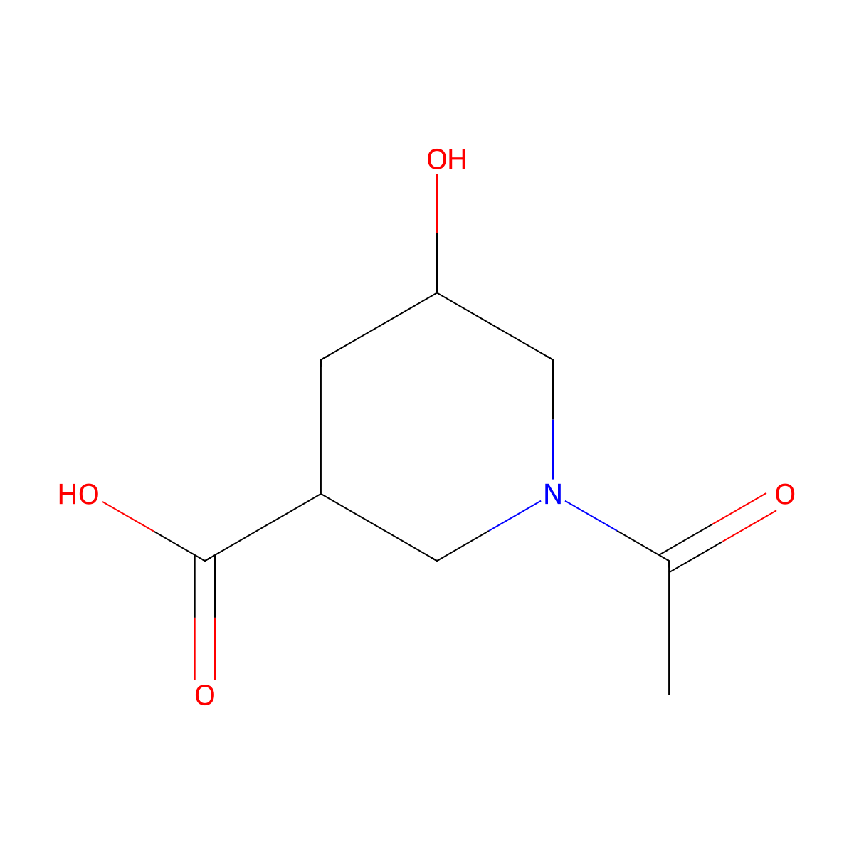 1-Acetyl-5-hydroxypiperidine-3-carboxylic acid molecular structure, CAS 1999774-03-6