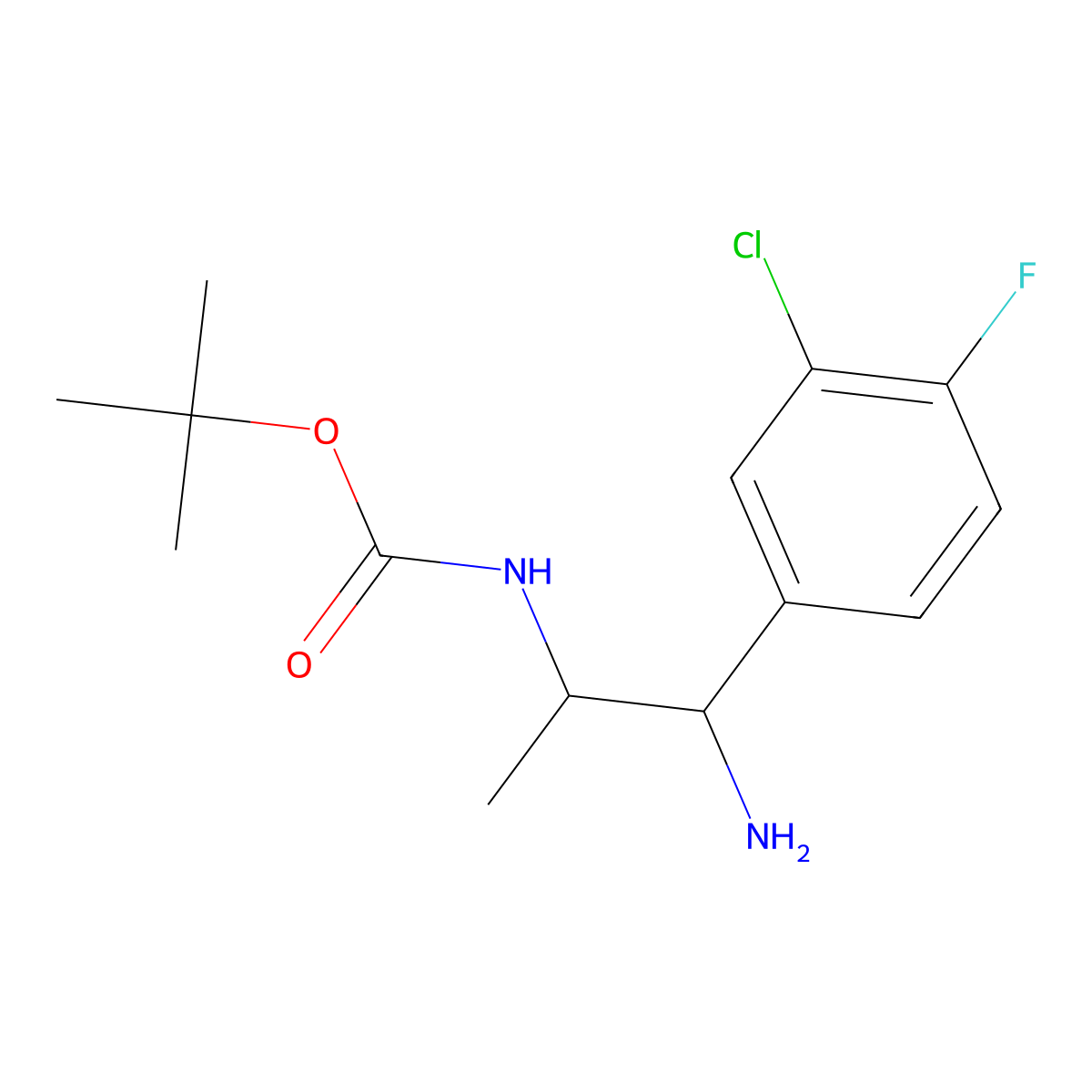 tert-butyl N-[1-amino-1-(3-chloro-4-fluorophenyl)propan-2-yl]carbamate molecular structure, CAS 1999777-08-0