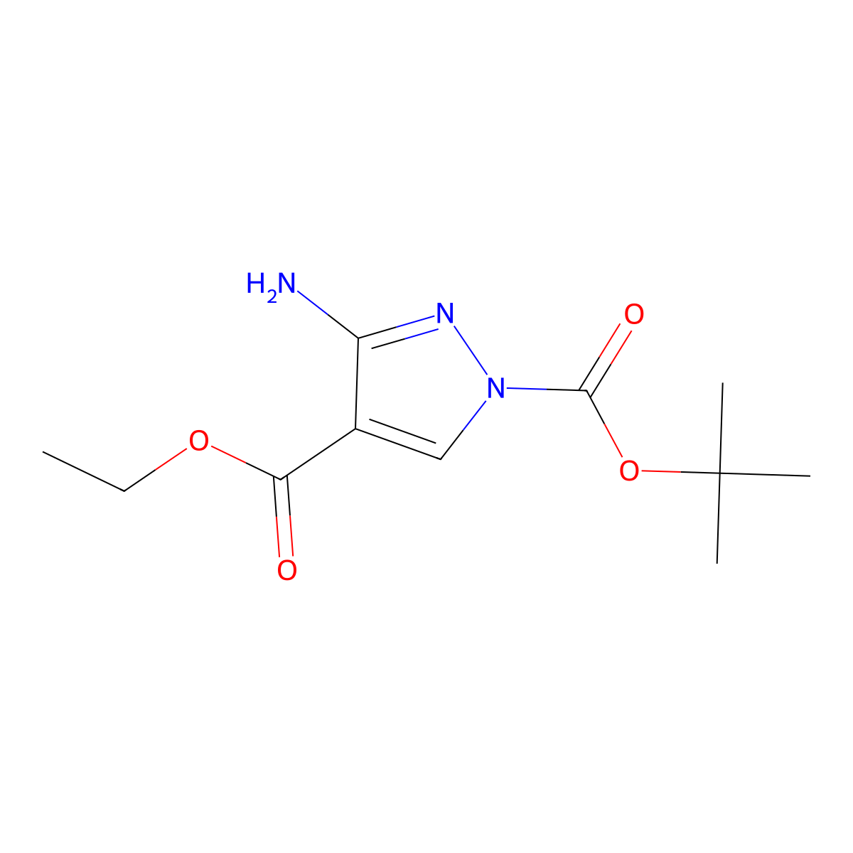 3-Amino-1(tert-butoxycarbonyl)-4-ethoxycarbonylpyrazole molecular structure, CAS 199998-71-5