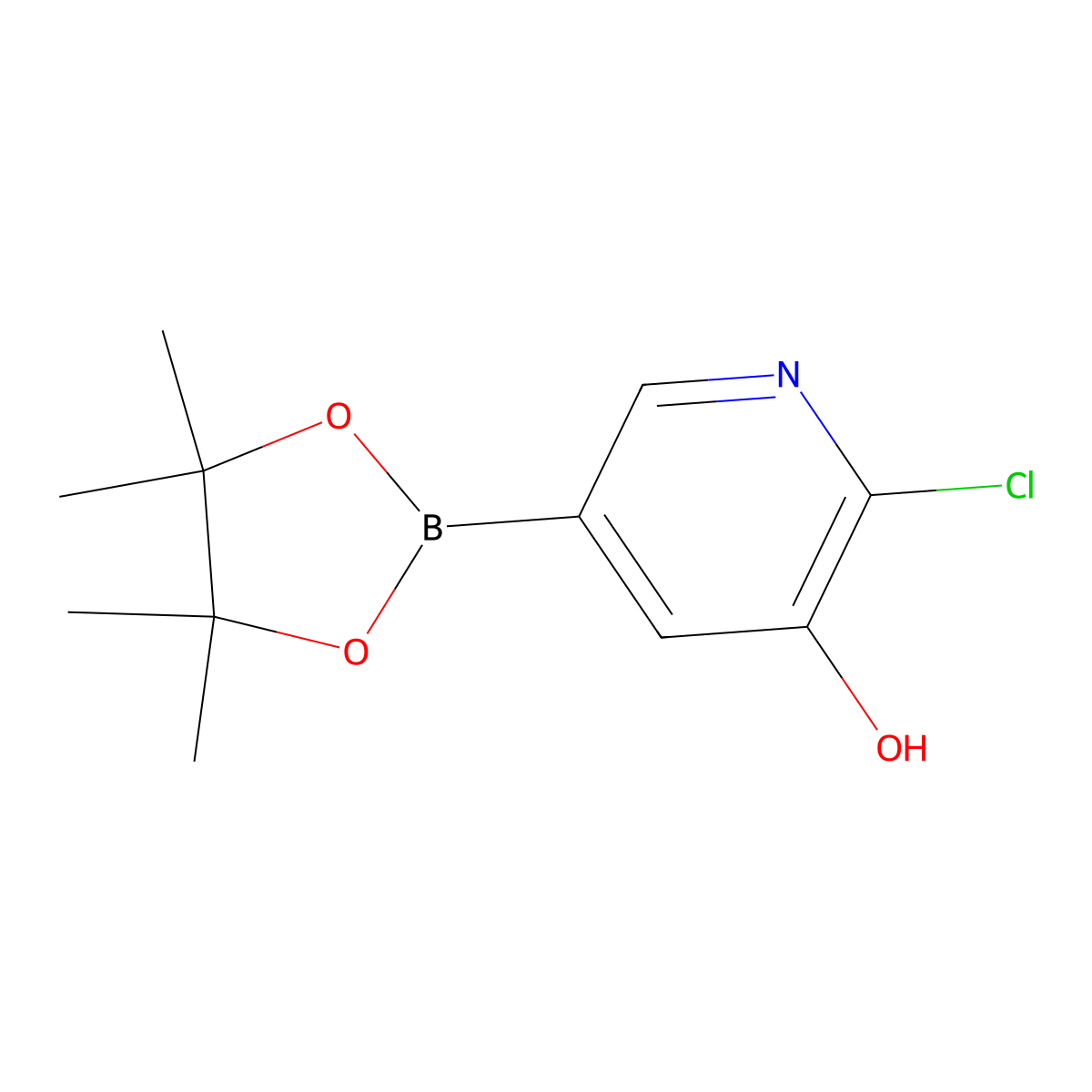 2-Chloro-5-(4,4,5,5-tetramethyl-1,3,2-dioxaborolan-2-yl)pyridin-3-ol molecular structure, CAS 2000236-32-6