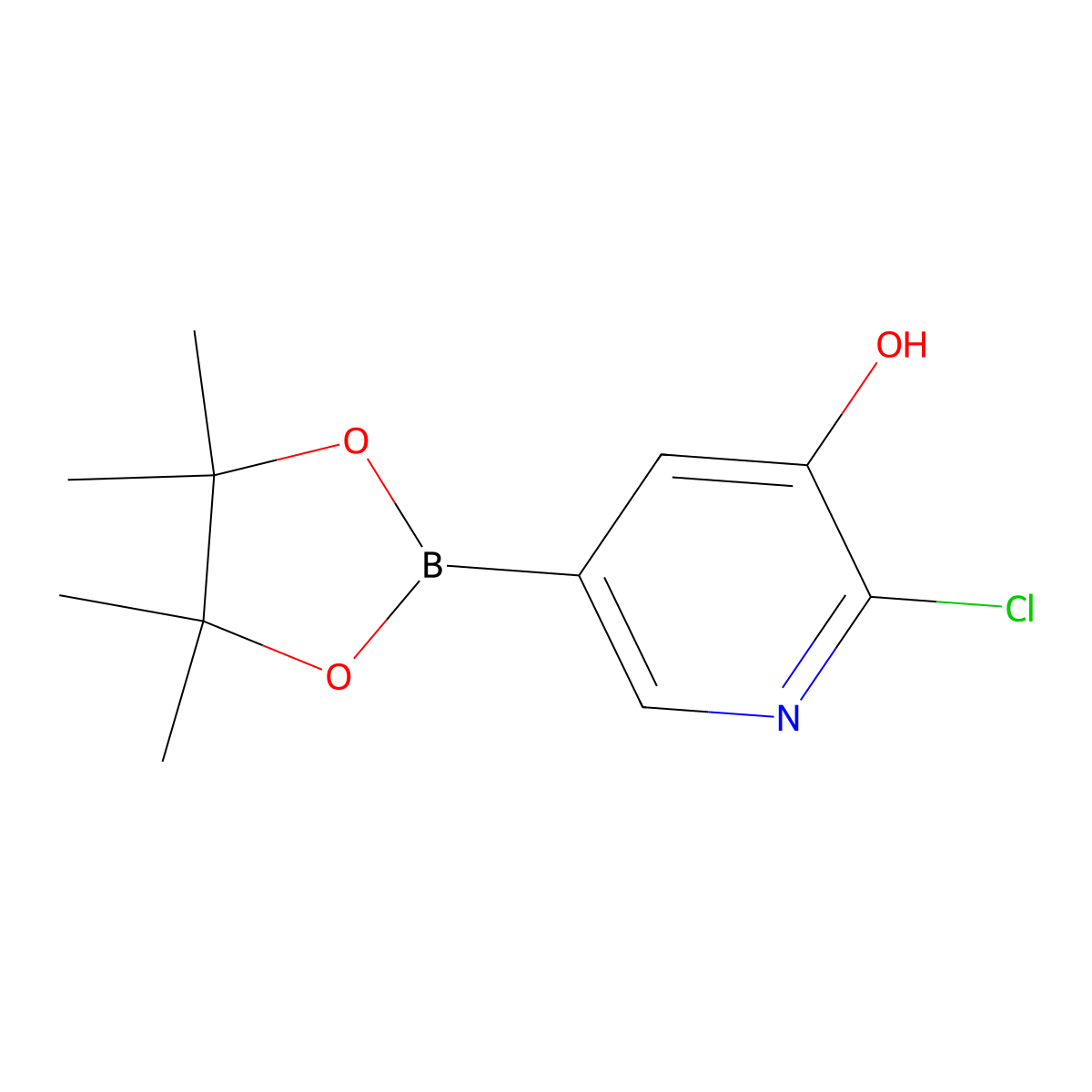 2-Chloro-5-(4,4,5,5-tetramethyl-1,3,2-dioxaborolan-2-yl)pyridin-3-ol molecular structure, CAS 2000236-32-6