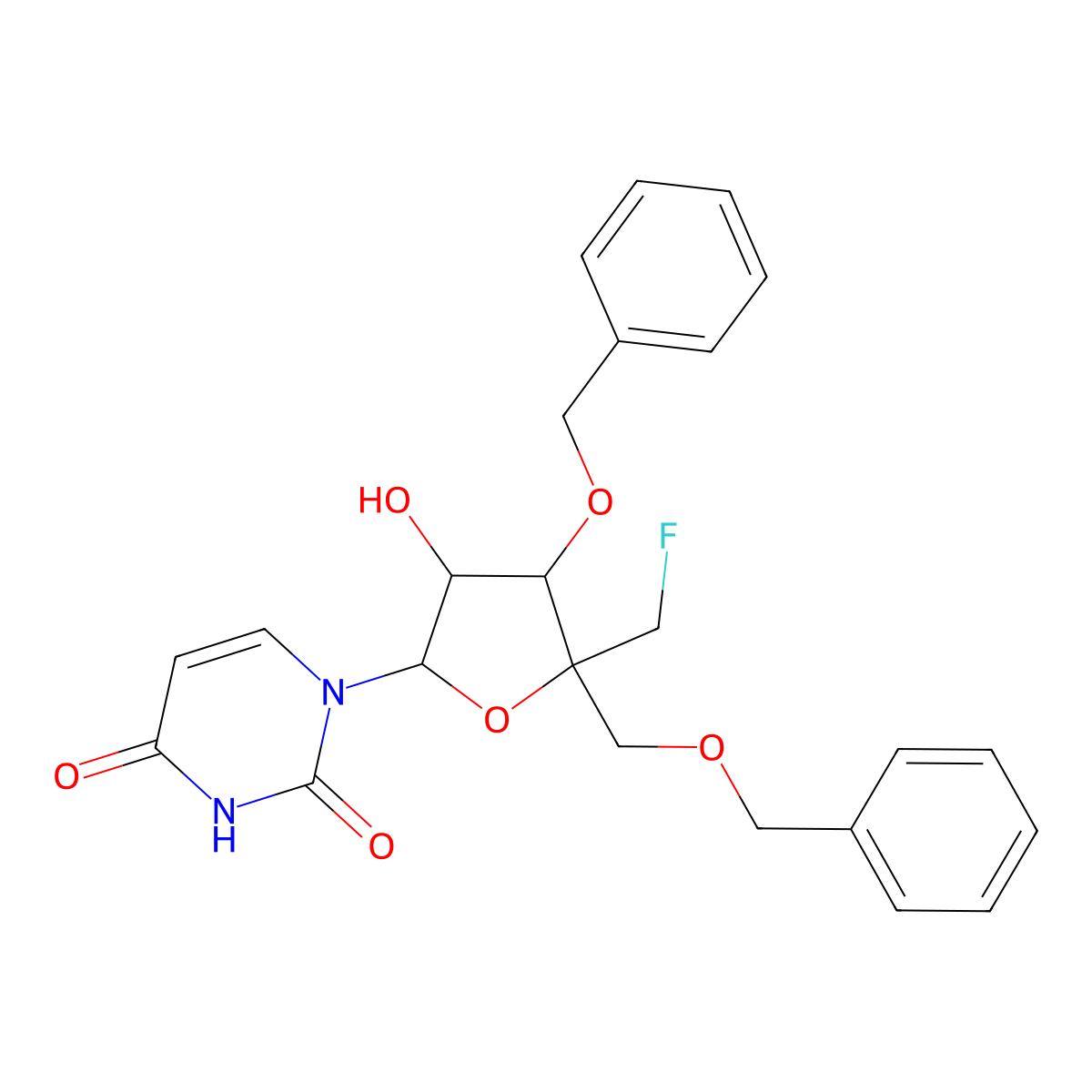1-[(2R,3R,4S,5R)-4-Benzyloxy-5-(benzyloxymethyl)-5-(fluoromethyl)-3-hydroxy-tetrahydrofuran-2-yl]pyrimidine-2,4-dione molecular structure, CAS 200066-88-2