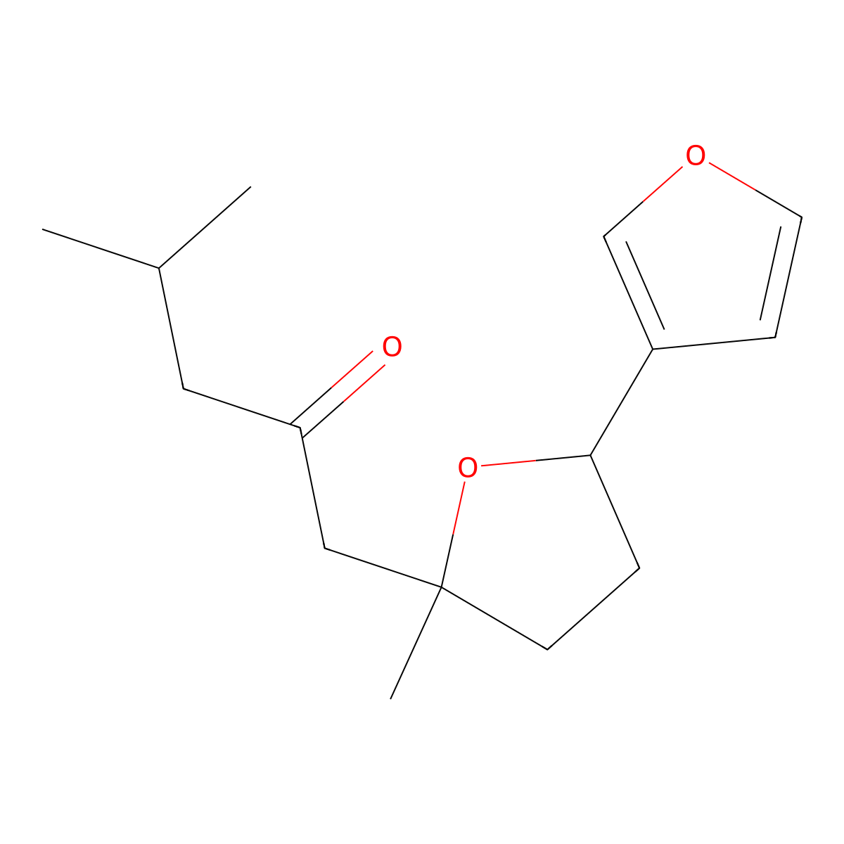 4-Methyl-1-((2R,5S)-2,3,4,5-tetrahydro-5-methyl(2,3'-bifuran)-5-yl)-2-pentanone molecular structure, CAS 20007-82-3