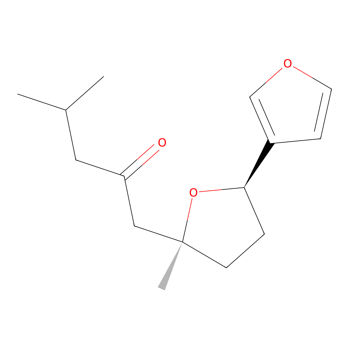 4-Methyl-1-((2R,5S)-2,3,4,5-tetrahydro-5-methyl(2,3'-bifuran)-5-yl)-2-pentanone molecular structure, CAS 20007-82-3