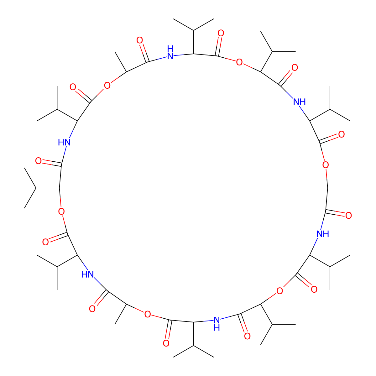 Valinomycin molecular structure, CAS 2001-95-8