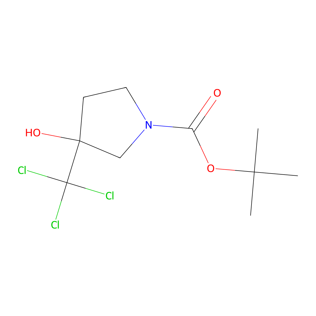 Tert-butyl 3-hydroxy-3-(trichloromethyl)pyrrolidine-1-carboxylate molecular structure, CAS 2001029-55-4