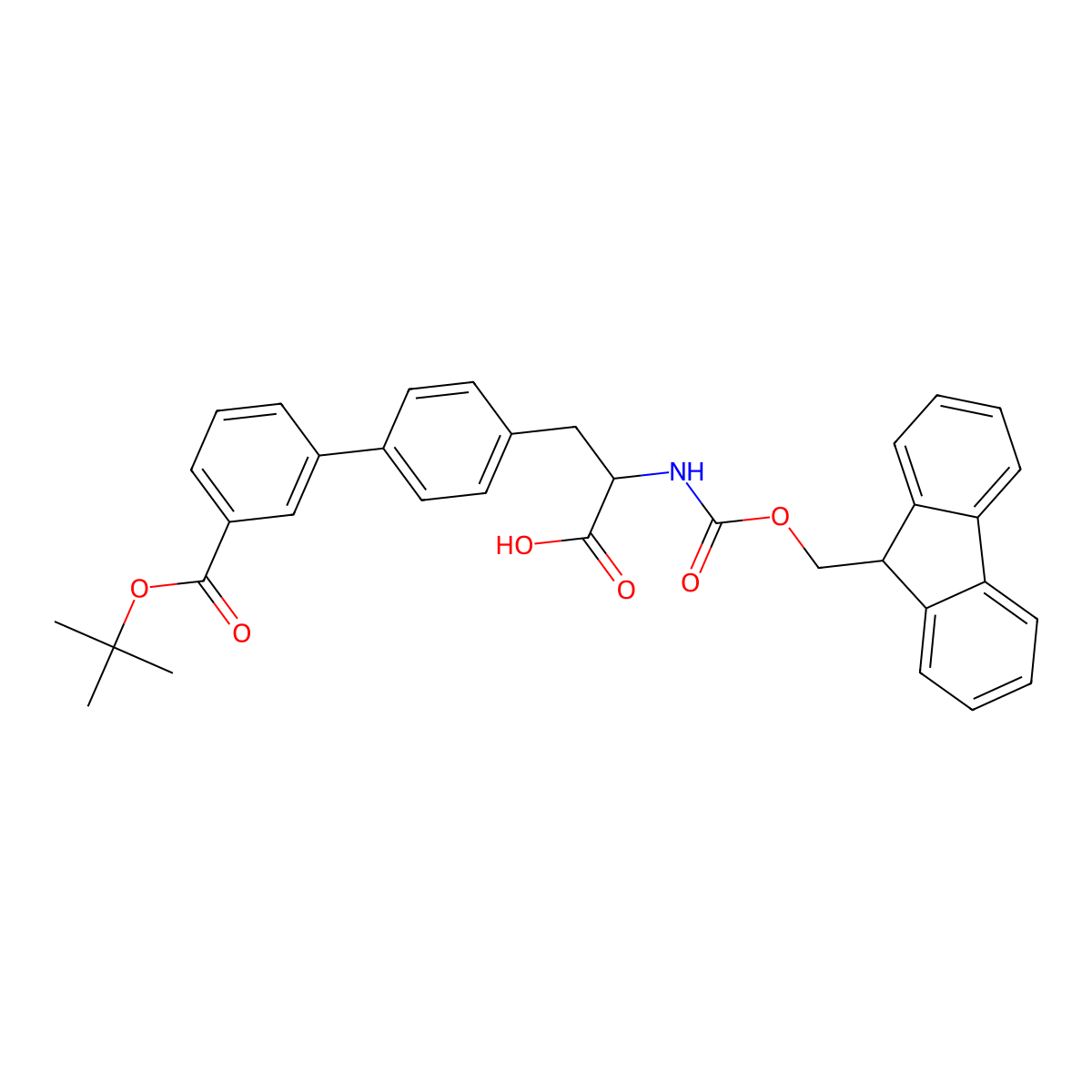 (S)-2-((((9H-Fluoren-9-yl)methoxy)carbonyl)amino)-3-(3'-(tert-butoxycarbonyl)-[1,1'-biphenyl]-4-yl)propanoic acid molecular structure, CAS 2001041-41-2