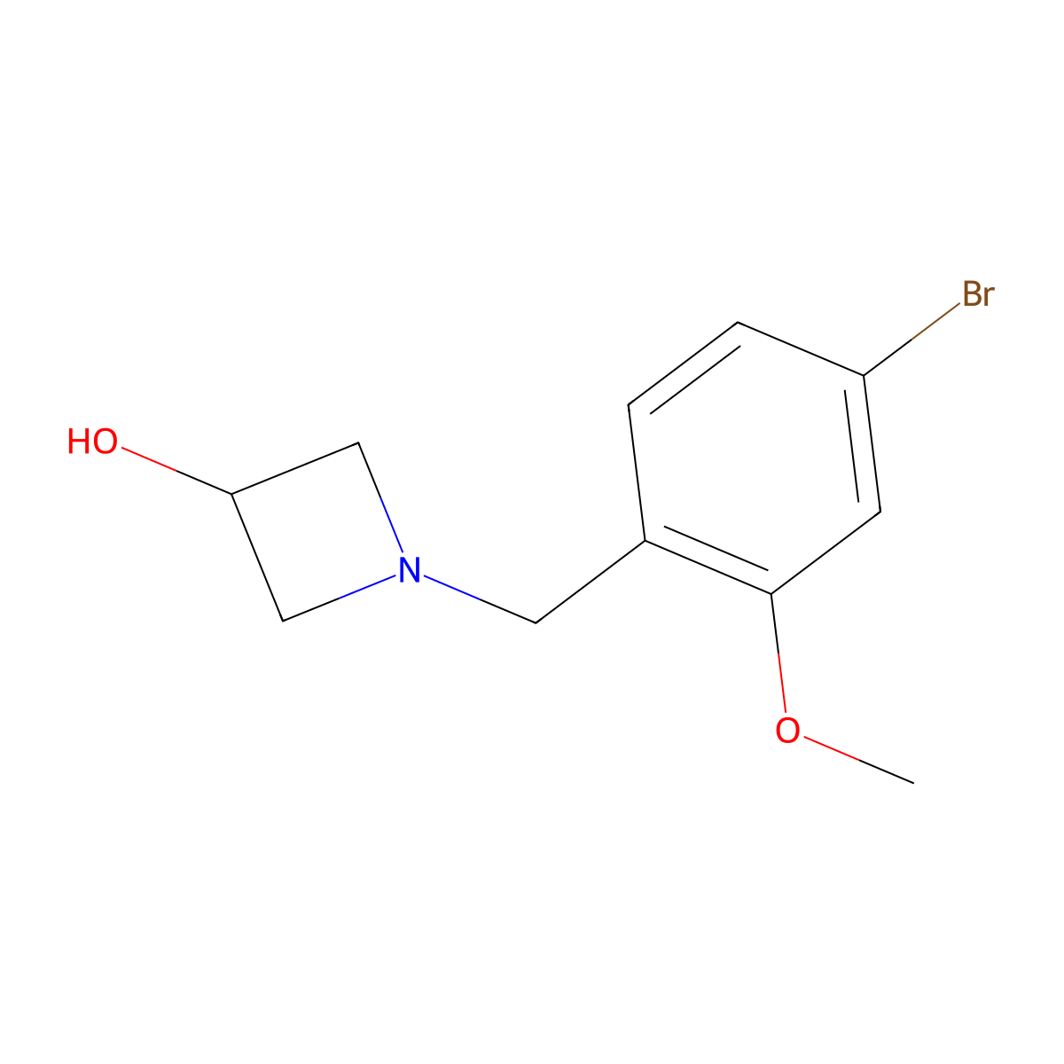 1-[(4-Bromo-2-methoxyphenyl)methyl]-3-azetidinol molecular structure, CAS 2001080-15-3