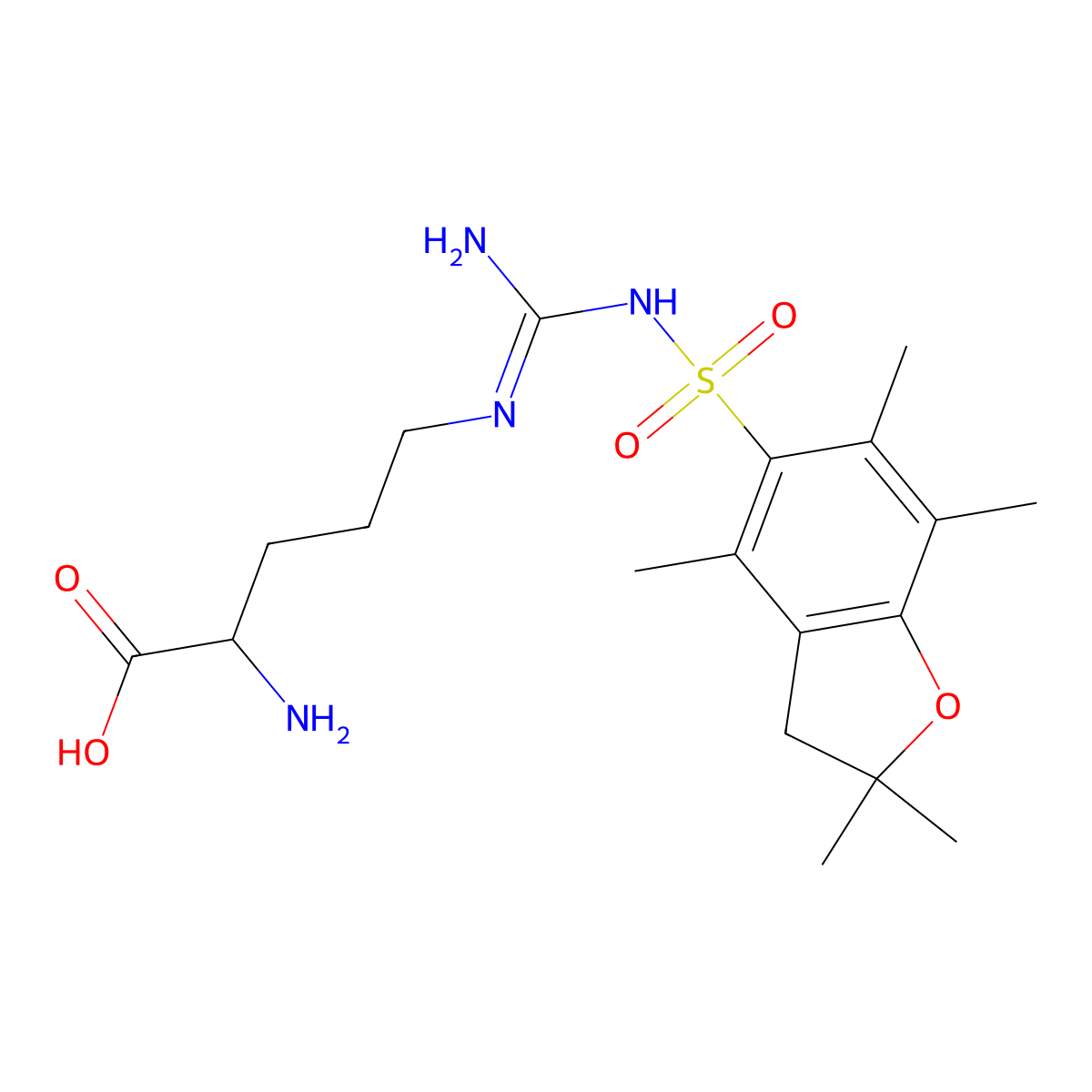 N5-[[[(2,3-Dihydro-2,2,4,6,7-pentamethyl-5-benzofuranyl)sulfonyl]amino]iminomethyl]-L-ornithine molecular structure, CAS 200115-86-2