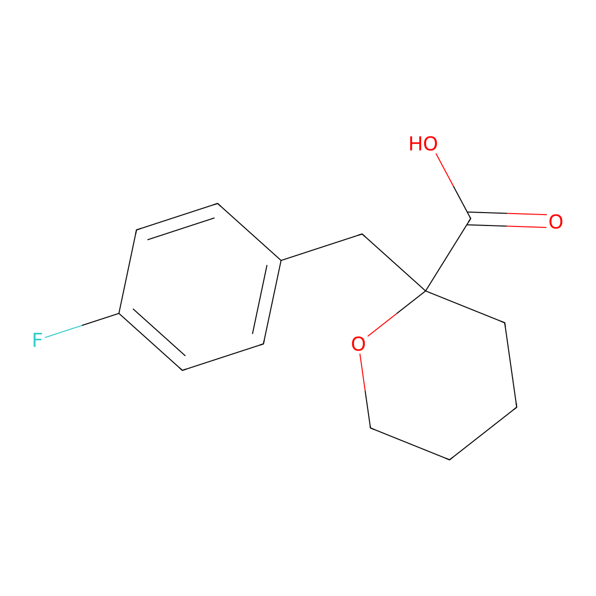 2-((4-Fluorophenyl)methyl)oxane-2-carboxylic acid molecular structure, CAS 2001207-98-1