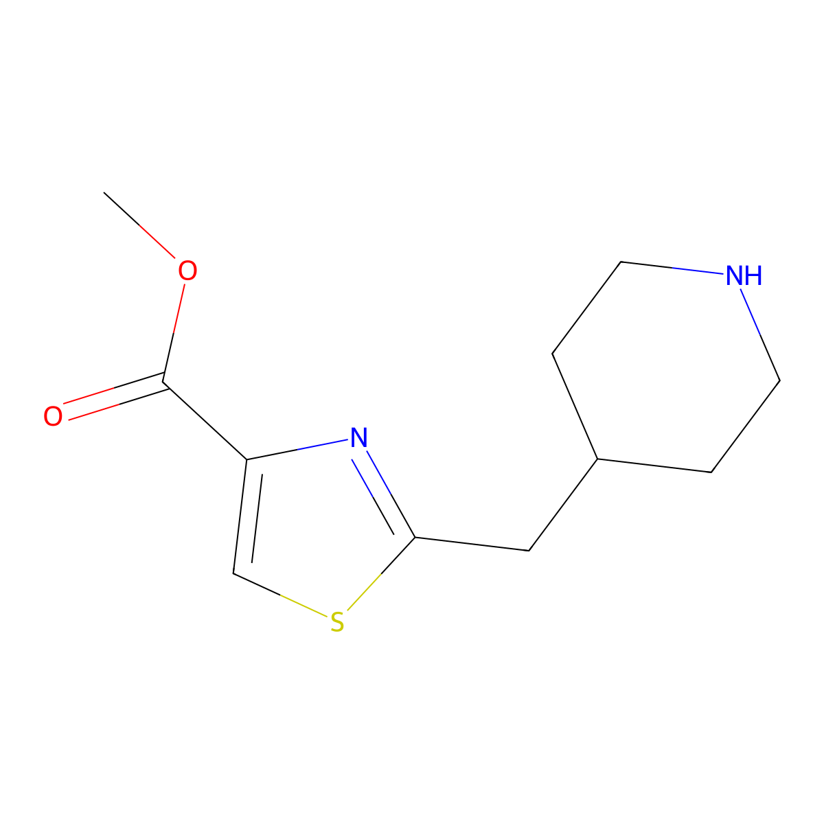 Methyl 2-[(piperidin-4-yl)methyl]-1,3-thiazole-4-carboxylate molecular structure, CAS 2001396-35-4